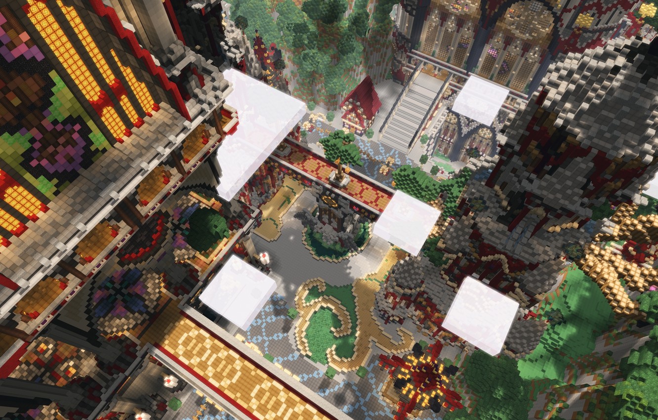 Photo Wallpaper Clouds, Trees, House, Palace, Minecraft, - Religion - HD Wallpaper 