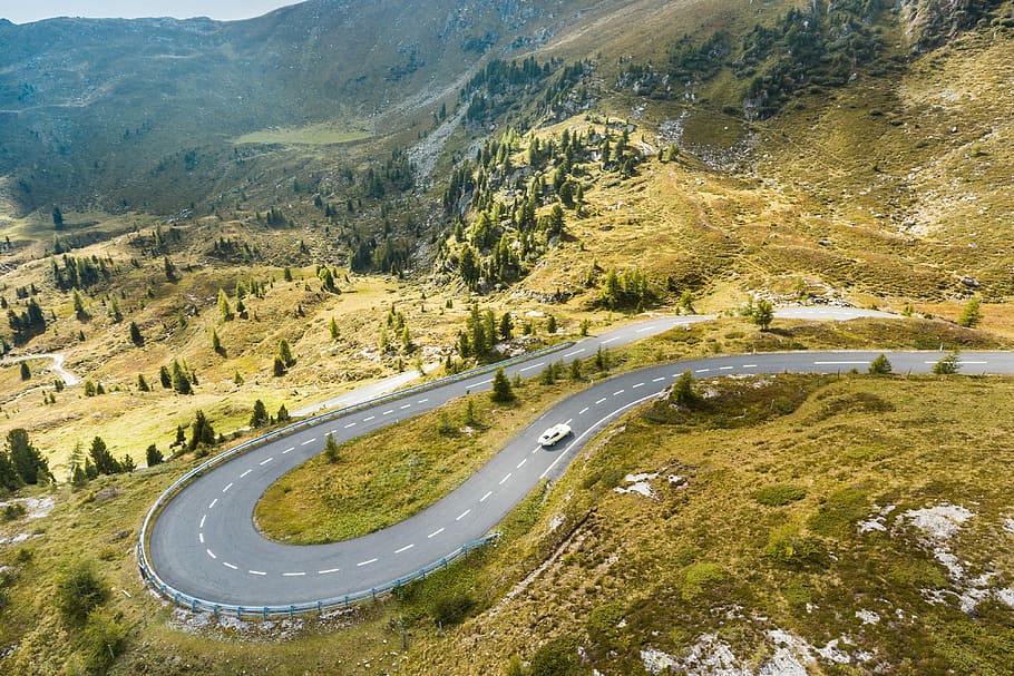 Vintage Car Running On A Fantastic Road In Pure Nature, - Bird's-eye View - HD Wallpaper 
