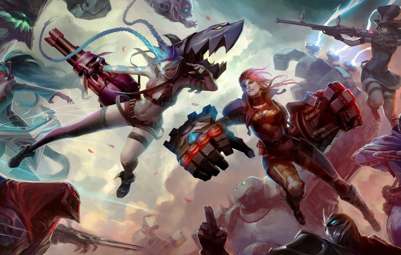 Photo Wallpaper Shen, Caitlyn, Malphite, Lol, Jinx, - League Of Legends Vi And Jinx - HD Wallpaper 