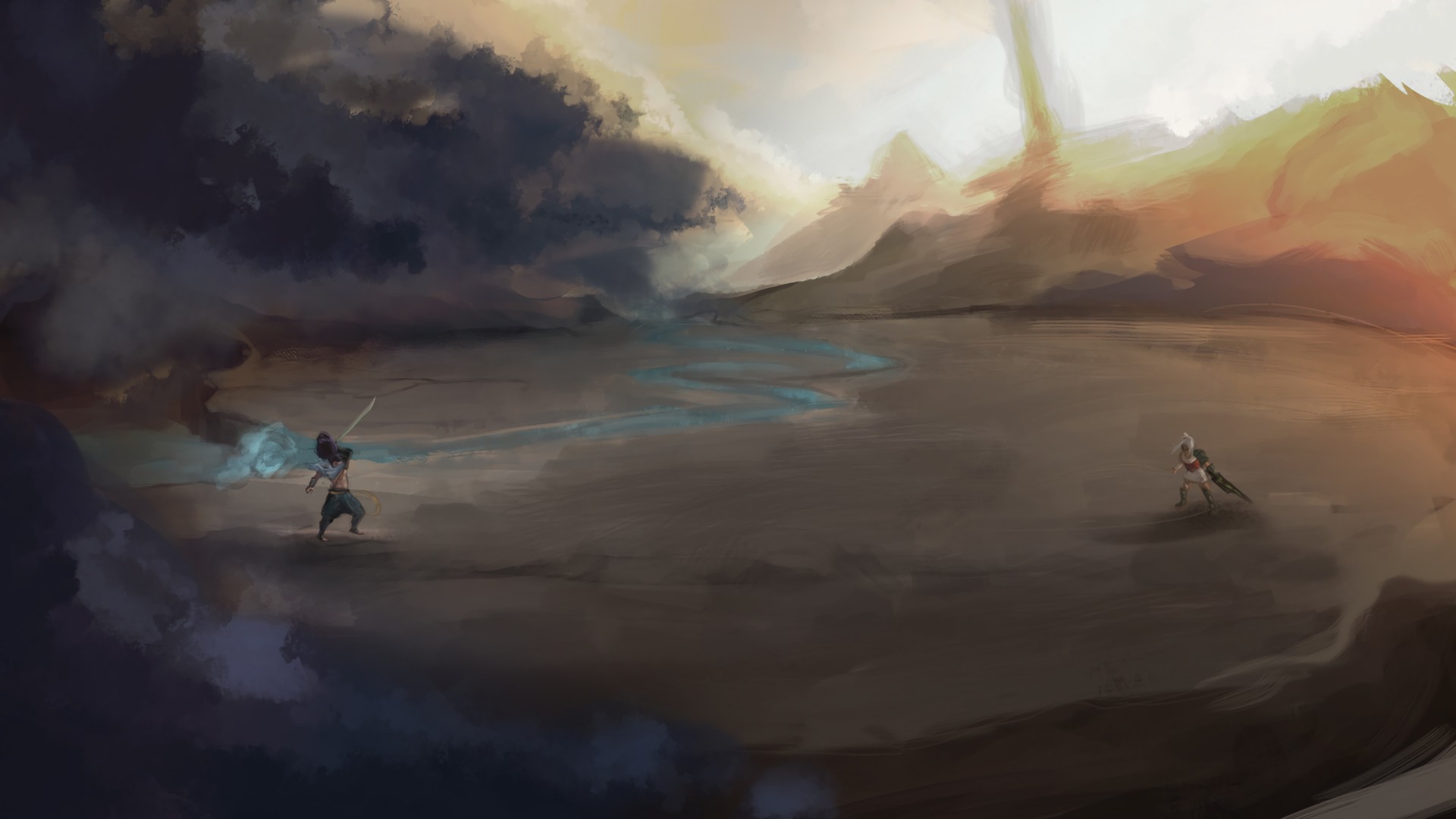 Yasuo Vs Riven By Pebs Hd Wallpaper Background Fan - Painting - HD Wallpaper 