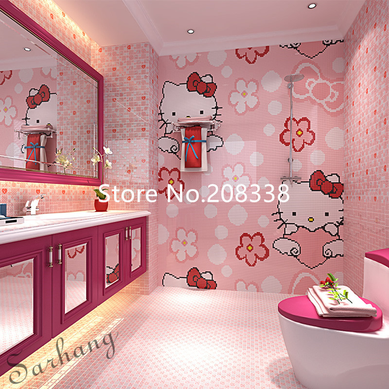 Pinky Cute Hello Kitty Glass Mosaic Tile Art Wall Mural - Hello Kitty Room Design Wall Paper - HD Wallpaper 
