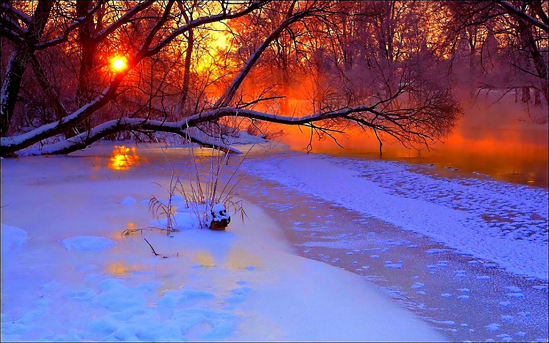 Wallpaper Salju Bergerak - Winter Sunset Hd - HD Wallpaper 