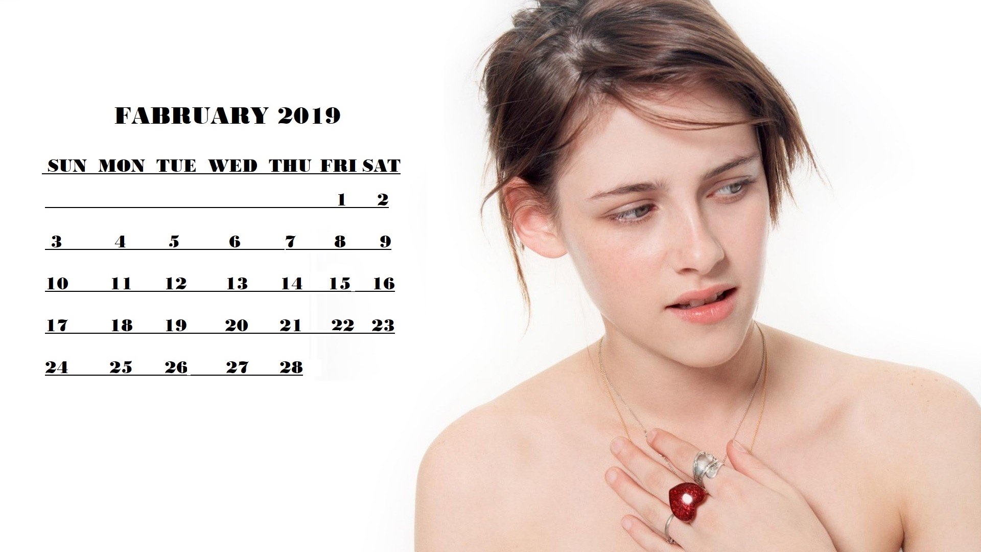 Kristen Stewart February 2019 Calendar Wallpaper - Kristen Stewart Bare Shoulders - HD Wallpaper 