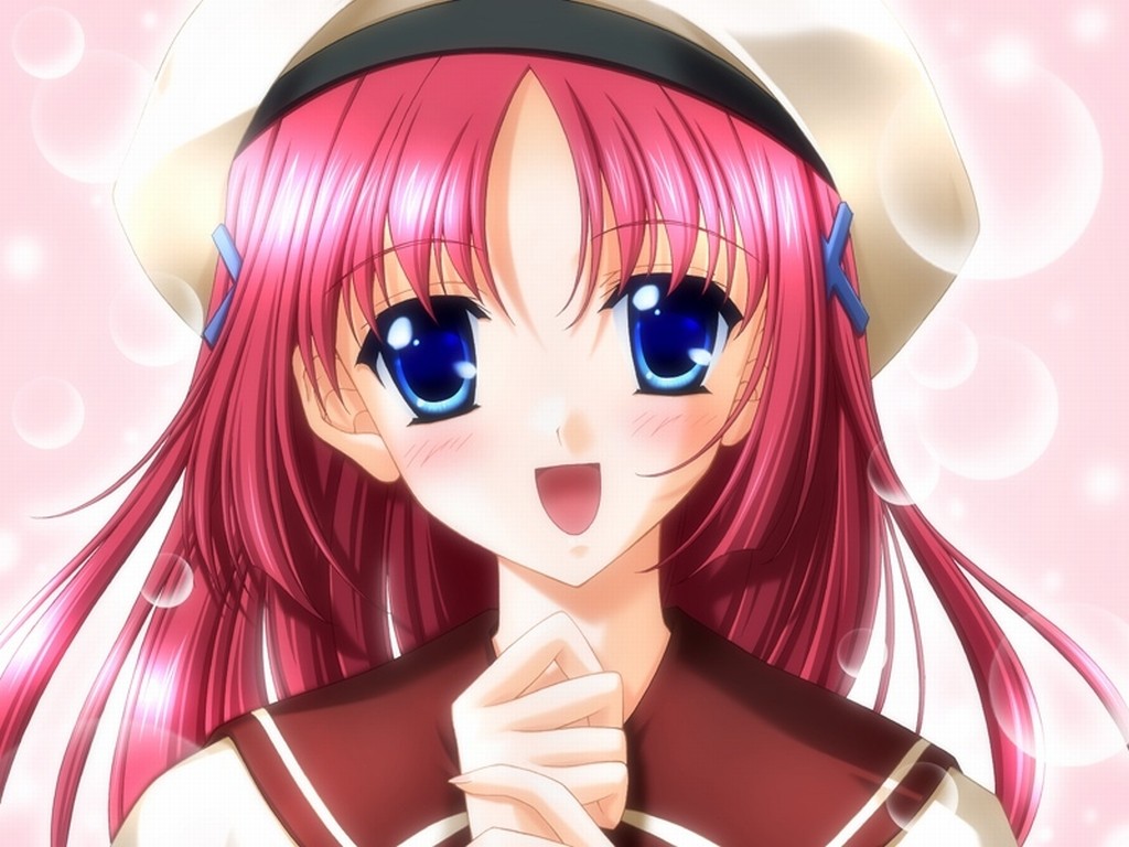 Cute Pink Red Hair Anime Girl - HD Wallpaper 