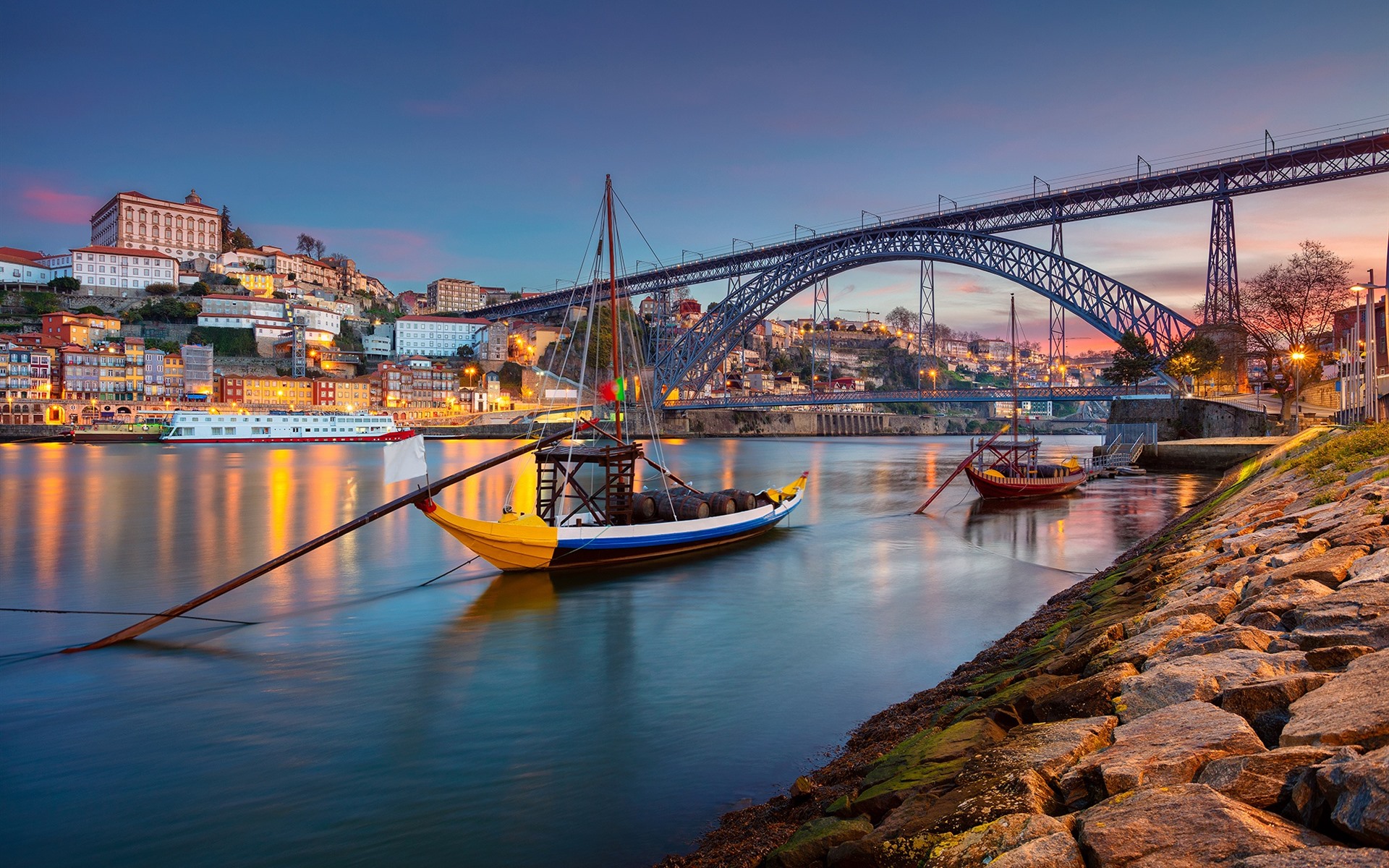 Wallpaper Portugal, Porto, City, River, Boat, Bridge, - Dom Luís Bridge - HD Wallpaper 