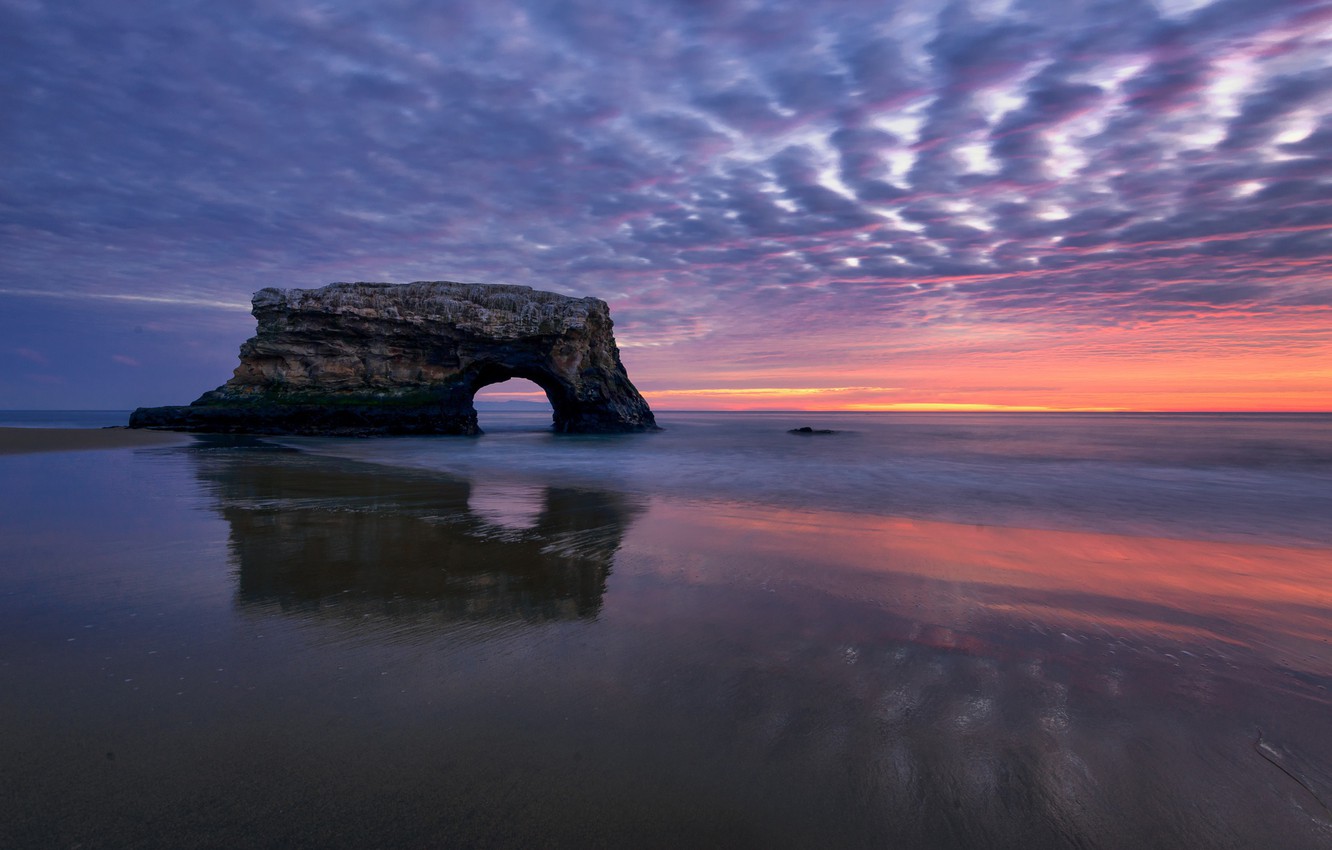 Photo Wallpaper Sunset, Rock, The Ocean, Ca, Arch, - Santa Cruz Natural Bridge - HD Wallpaper 