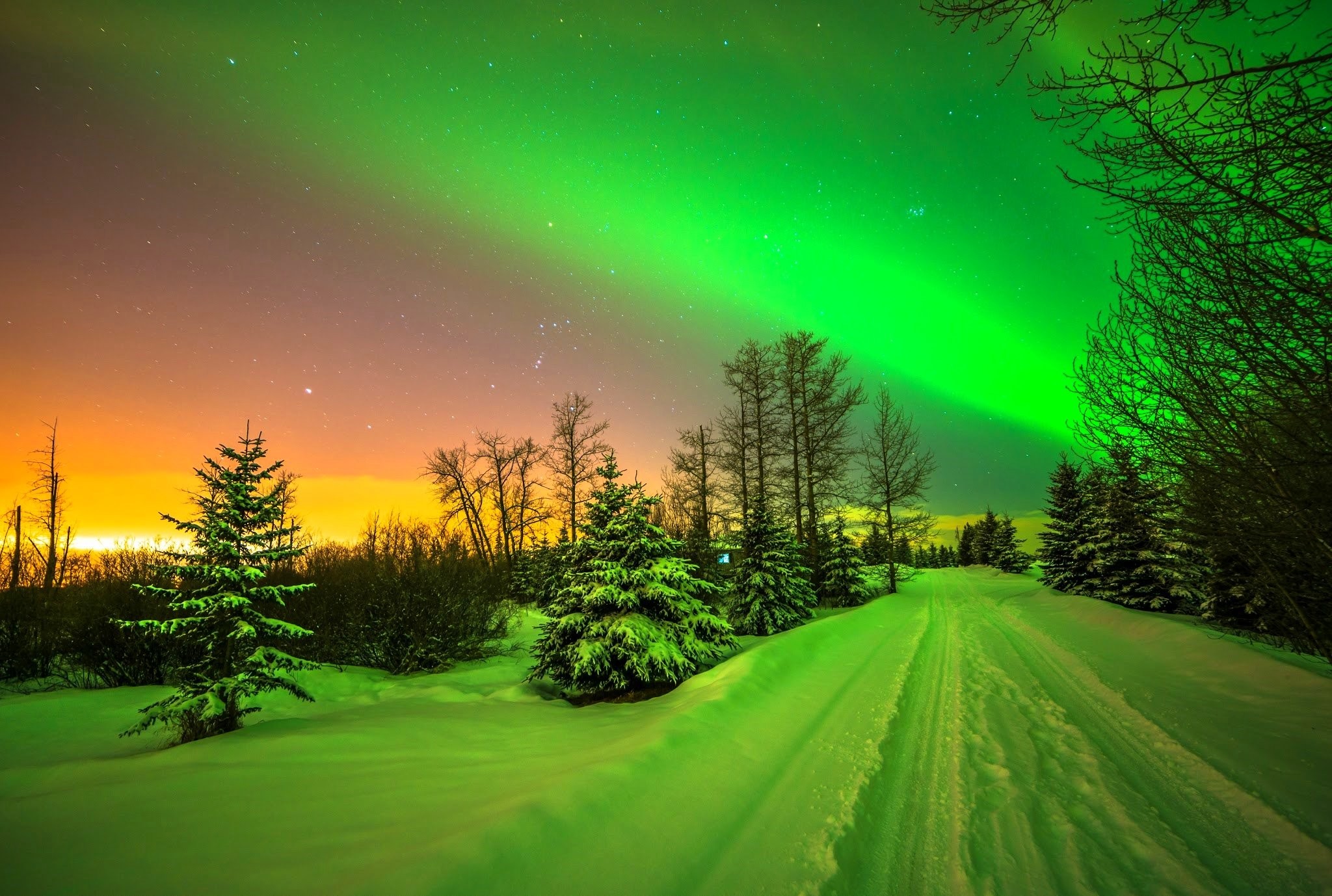Download,android, Borealis,lights, Aurora, Road, Beautiful, - Snowy Background Northern Lights - HD Wallpaper 