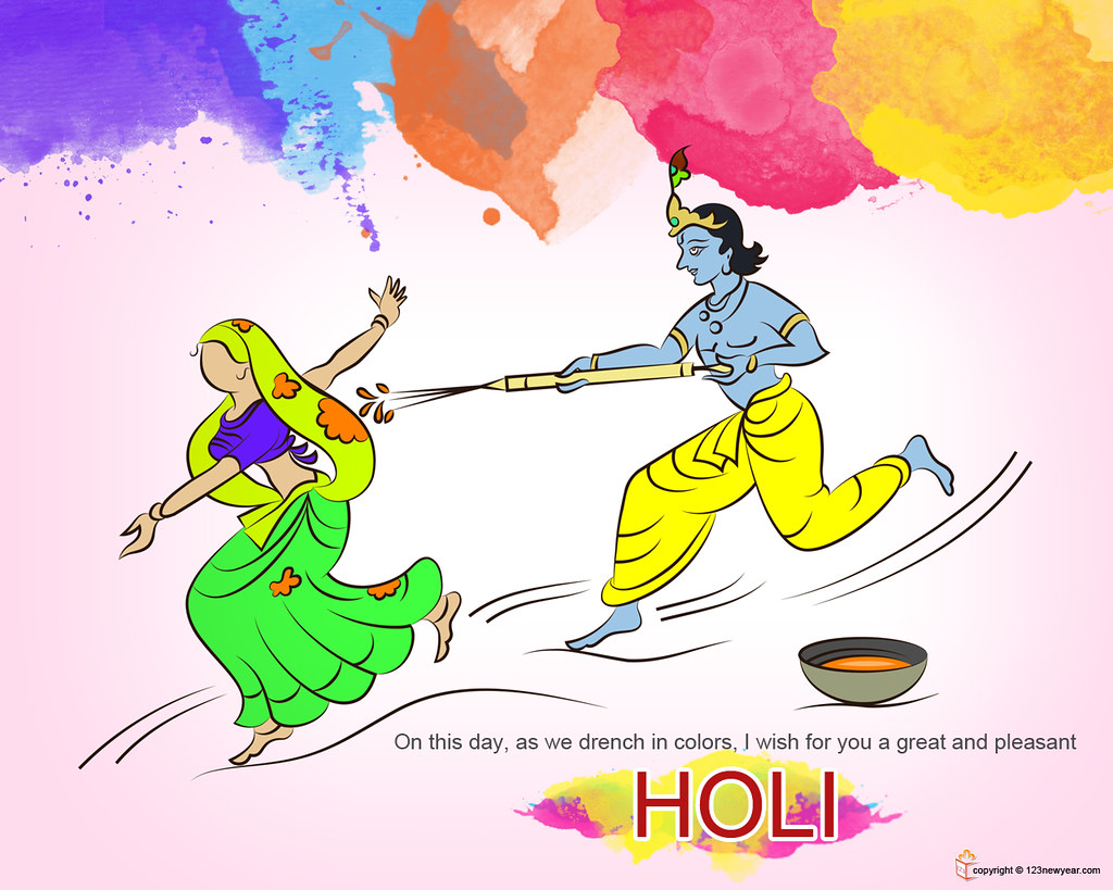 Radha Krishna Playing Holi - HD Wallpaper 