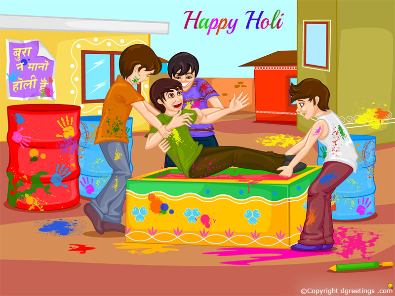 Happy Holi Cartoon - HD Wallpaper 