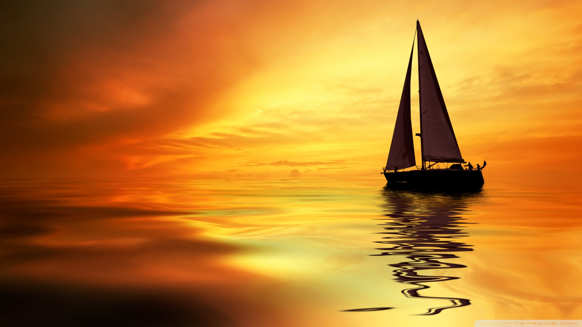 Silhouette Boat On Water - HD Wallpaper 