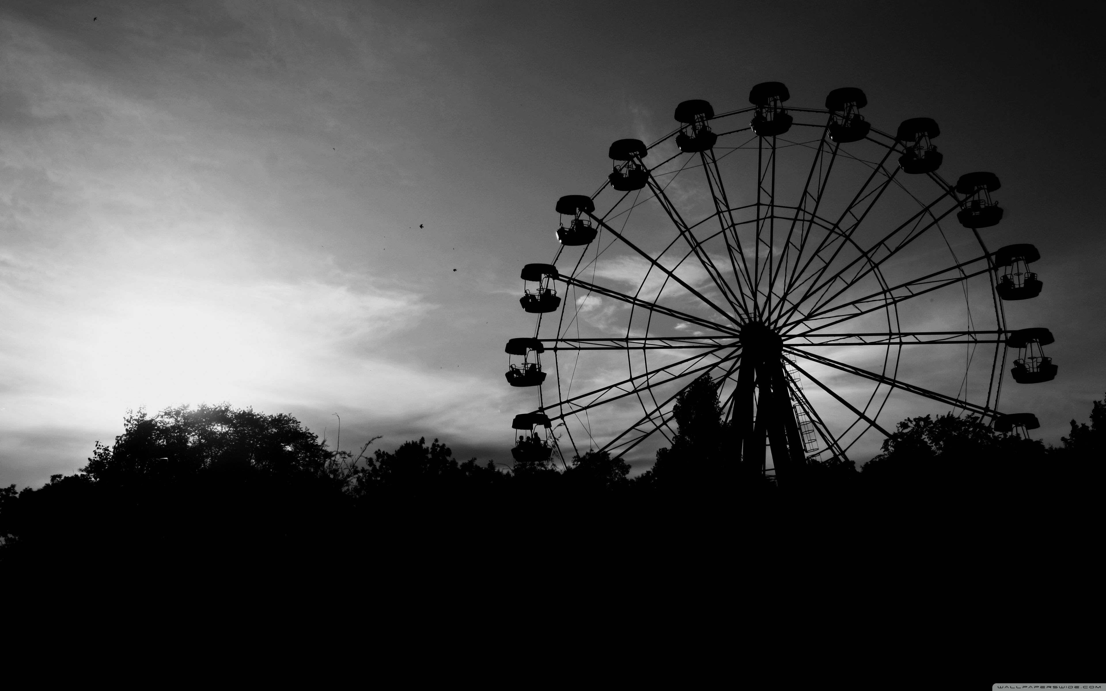 Black And White Ferris Wheel - HD Wallpaper 