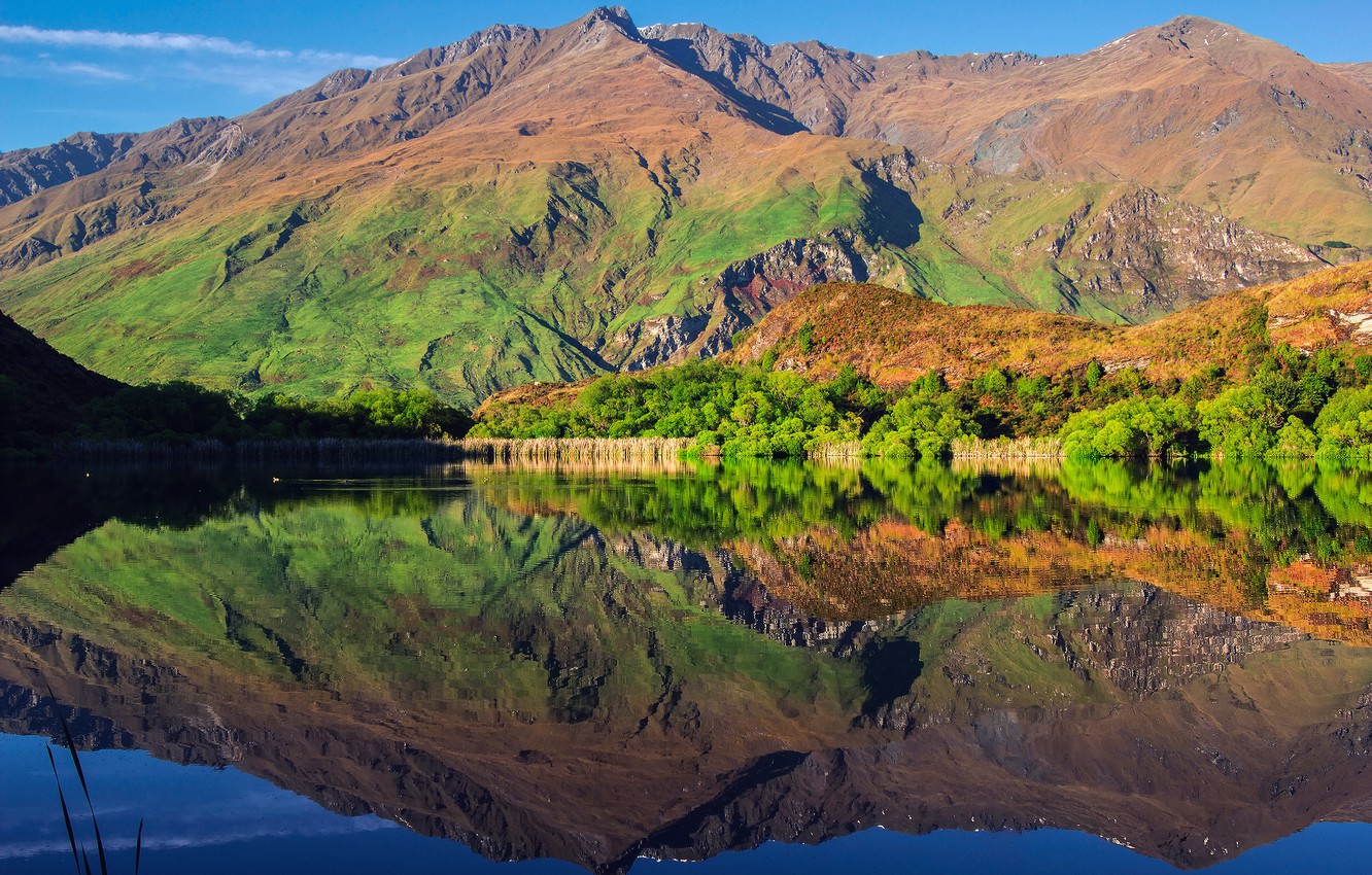 Photo Wallpaper The Sky, Reflection, Trees, Mountains, - Reflection - HD Wallpaper 