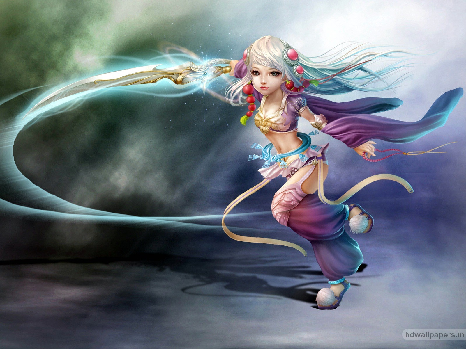 The Beautiful Girl - Anime Girl Sword Magic - HD Wallpaper 