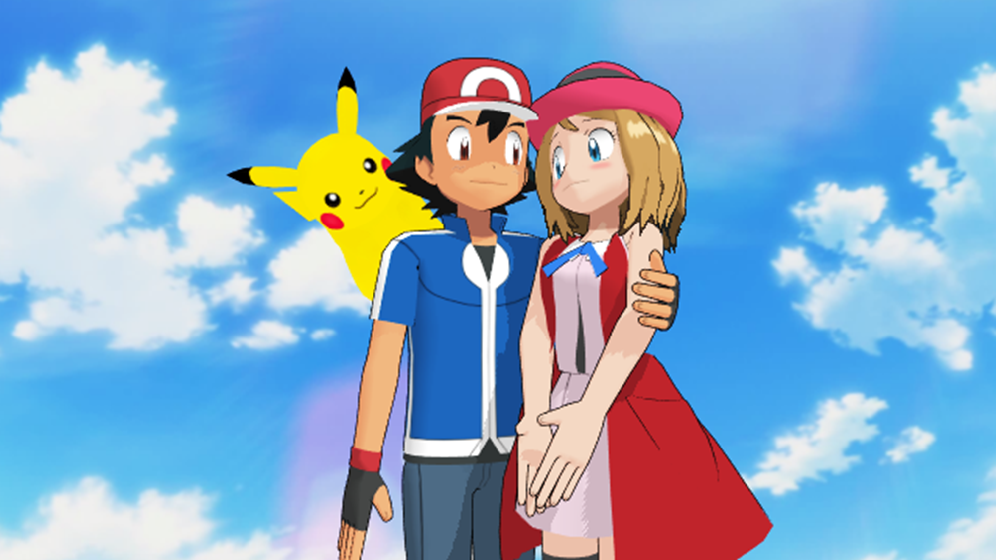 Ash Ketchum And Serena Are Together With Pikachu Pokemon - Ash And Pikachu Wallpaper Iphone - HD Wallpaper 