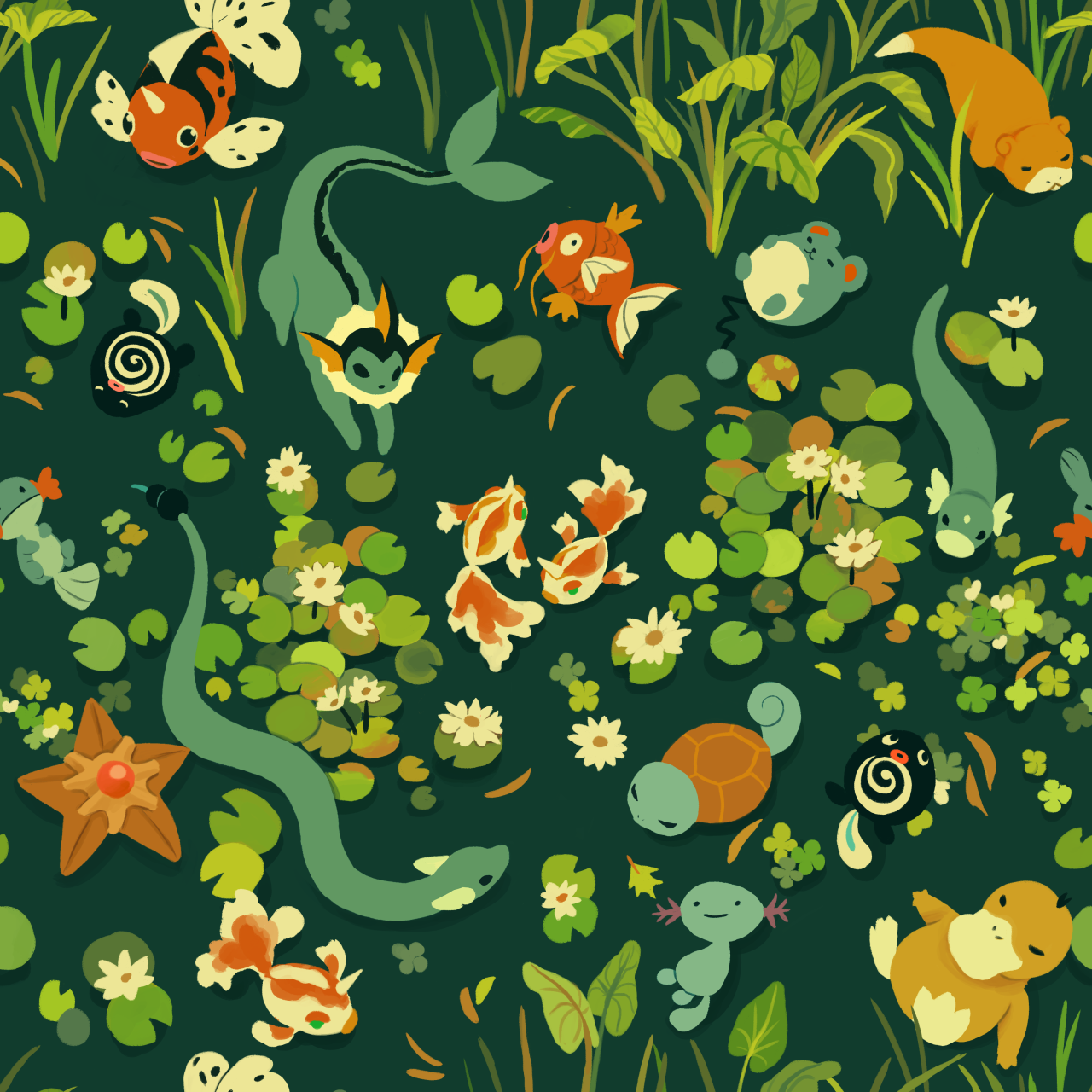 Pokemon In A Pond - HD Wallpaper 