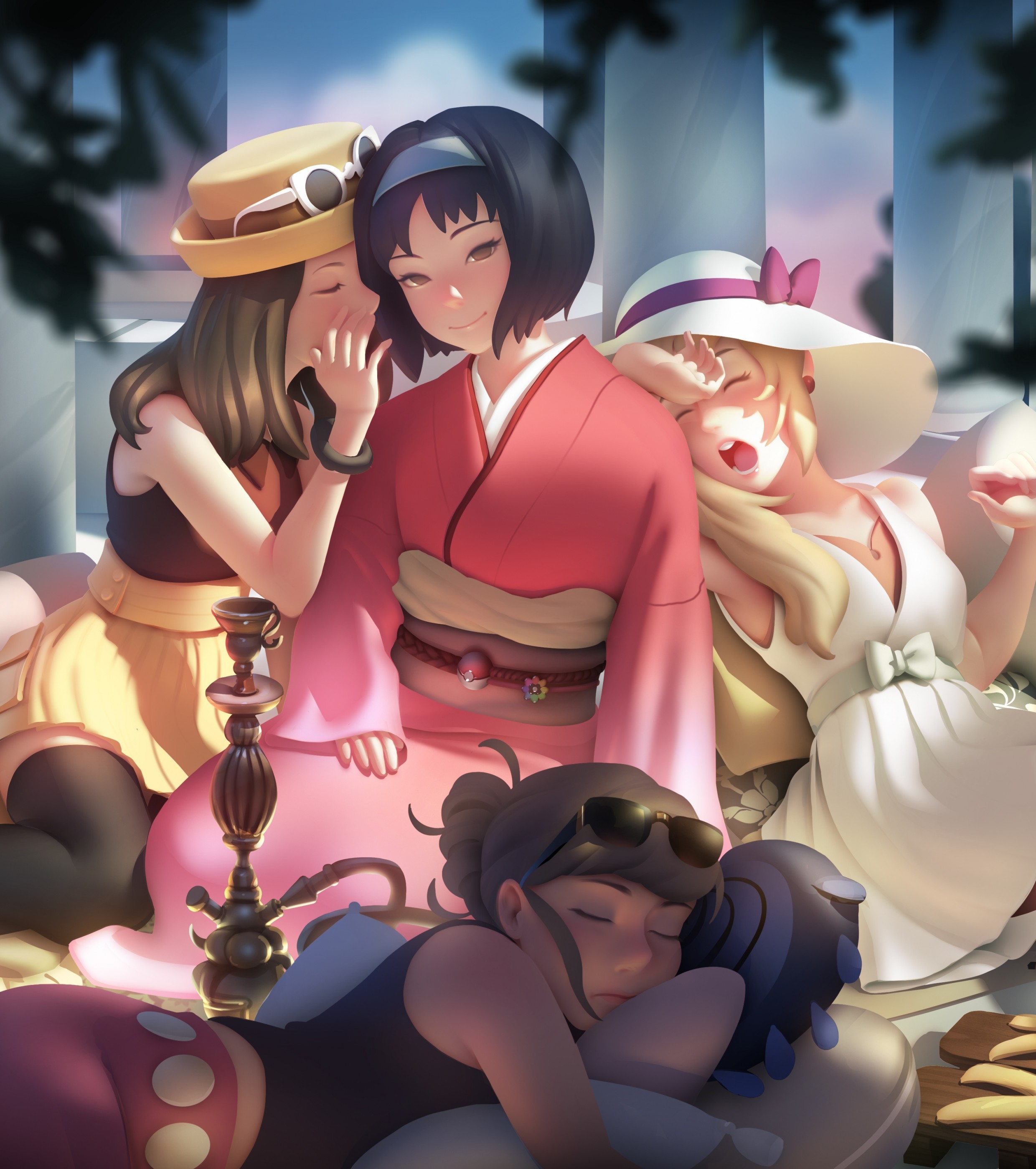 Pokemon, Serena, Erika, Japanese Clothes, Sleeping, - Cartoon - HD Wallpaper 