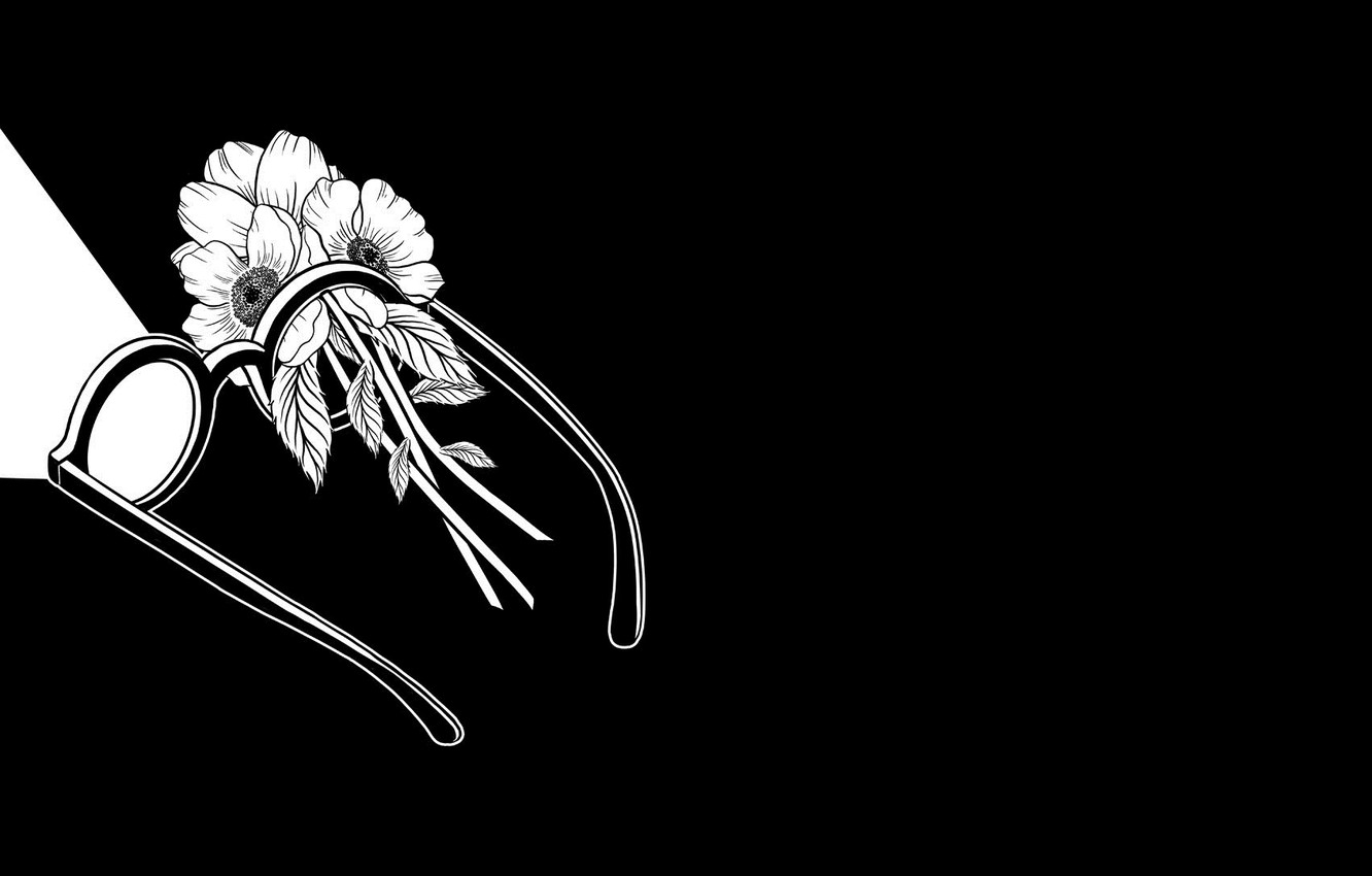 Photo Wallpaper Flowers, Minimalism, Glasses, Art, - Flower Background Black And White Minimalist - HD Wallpaper 