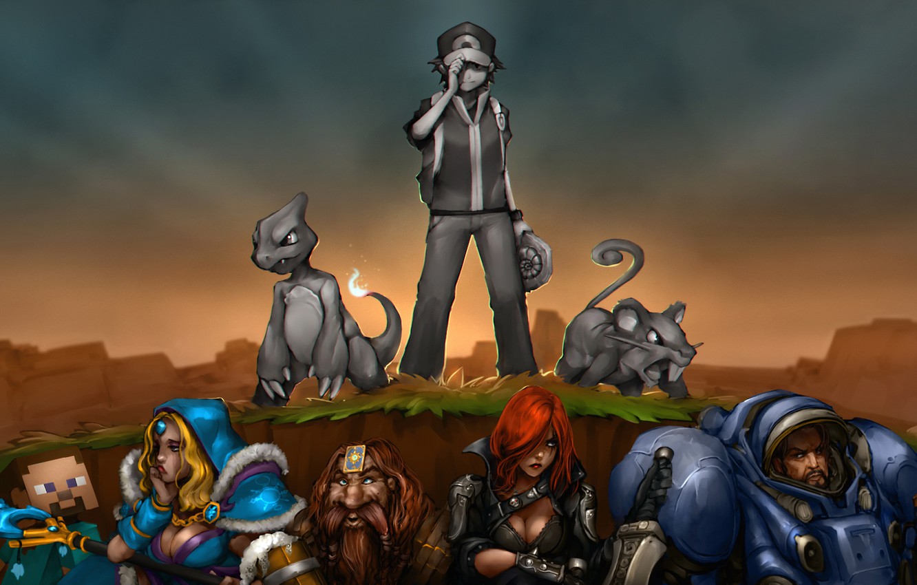 Photo Wallpaper Crossover, Minecraft, Pokemon, Starcraft, - Twitch Plays Pokemon Fan Art - HD Wallpaper 