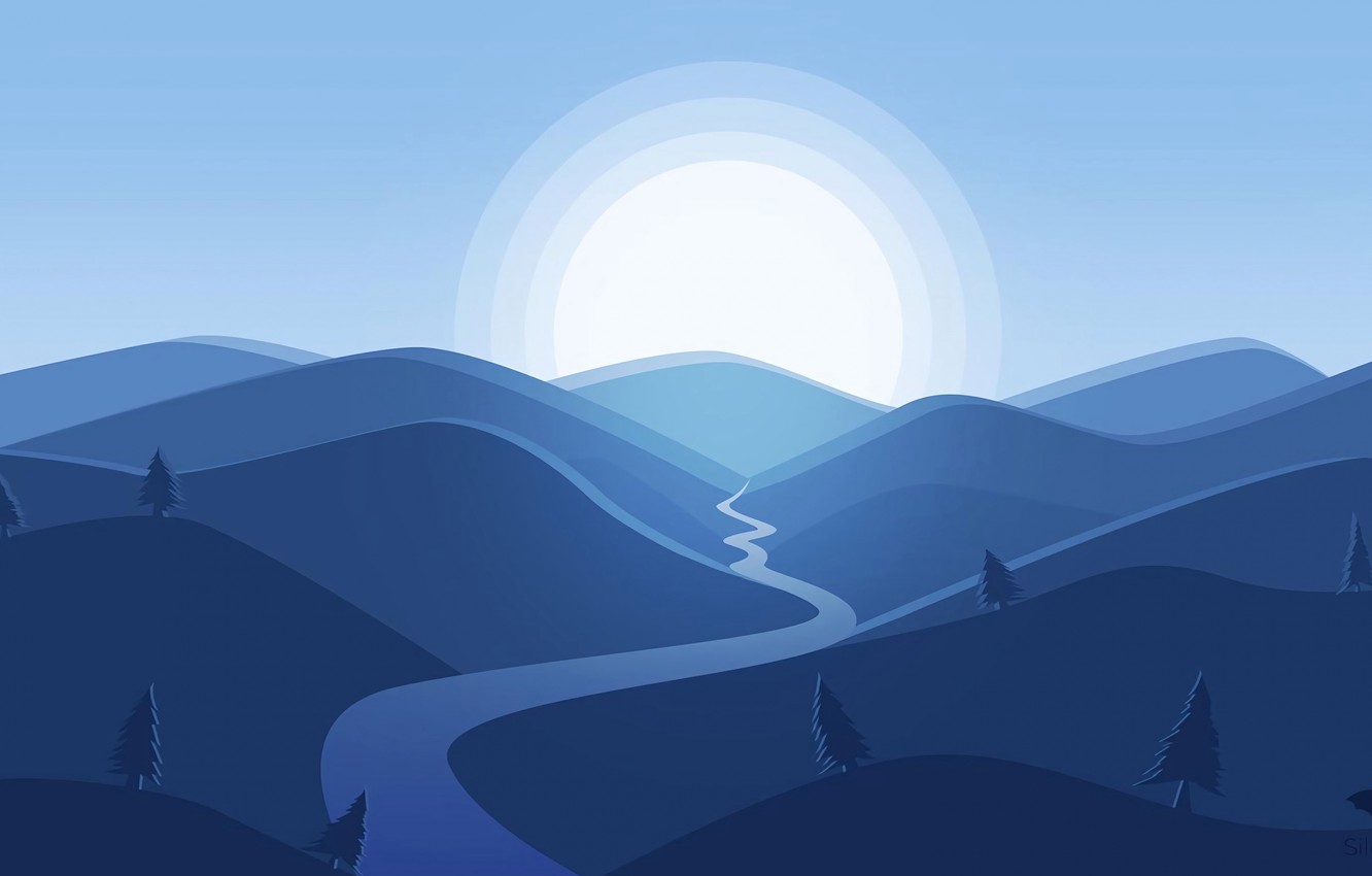 Photo Wallpaper Blue, Mountain, Minimalism - Mountain Vector Hd - HD Wallpaper 