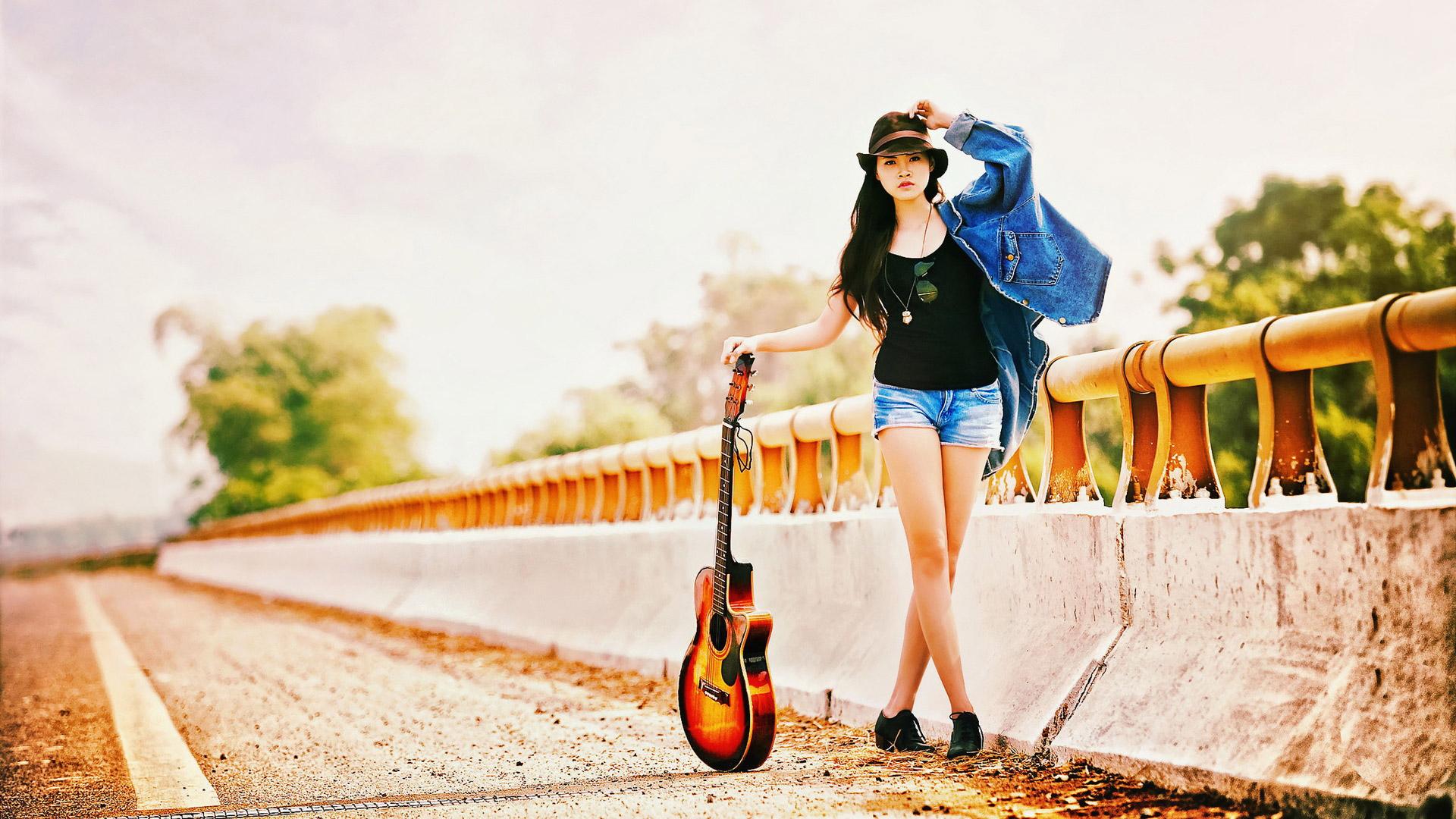 Fashion Wallpaper Hd - Guitar Pic With Girl Hd - HD Wallpaper 