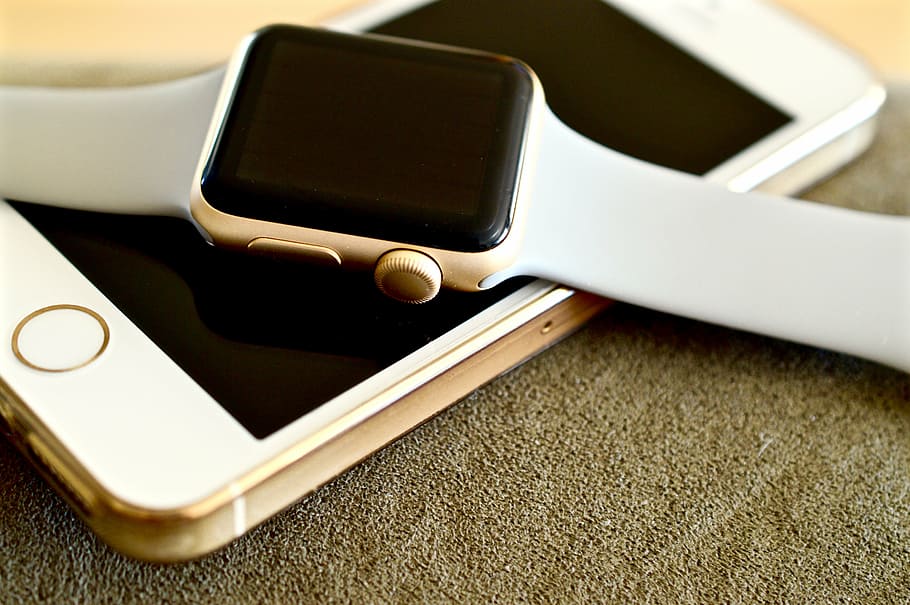 Gold Aluminum Case Apple Watch On Gold Iphone, Technology, - Apple Watch E Iphone Silver - HD Wallpaper 