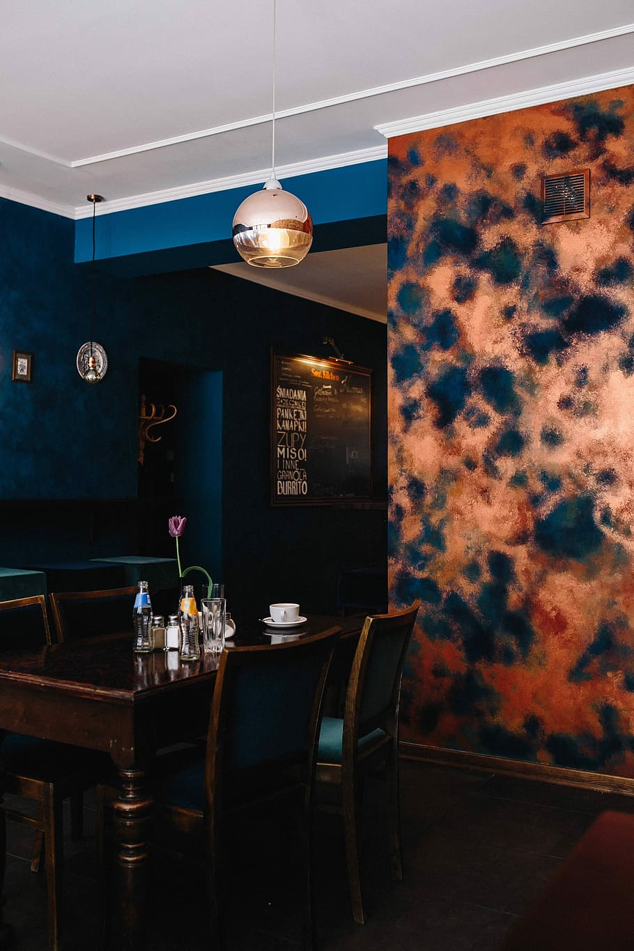 Interior Of A Modern Restaurant, Furniture, Cafe, Blue, - Cafe Interior Design In Dark - HD Wallpaper 