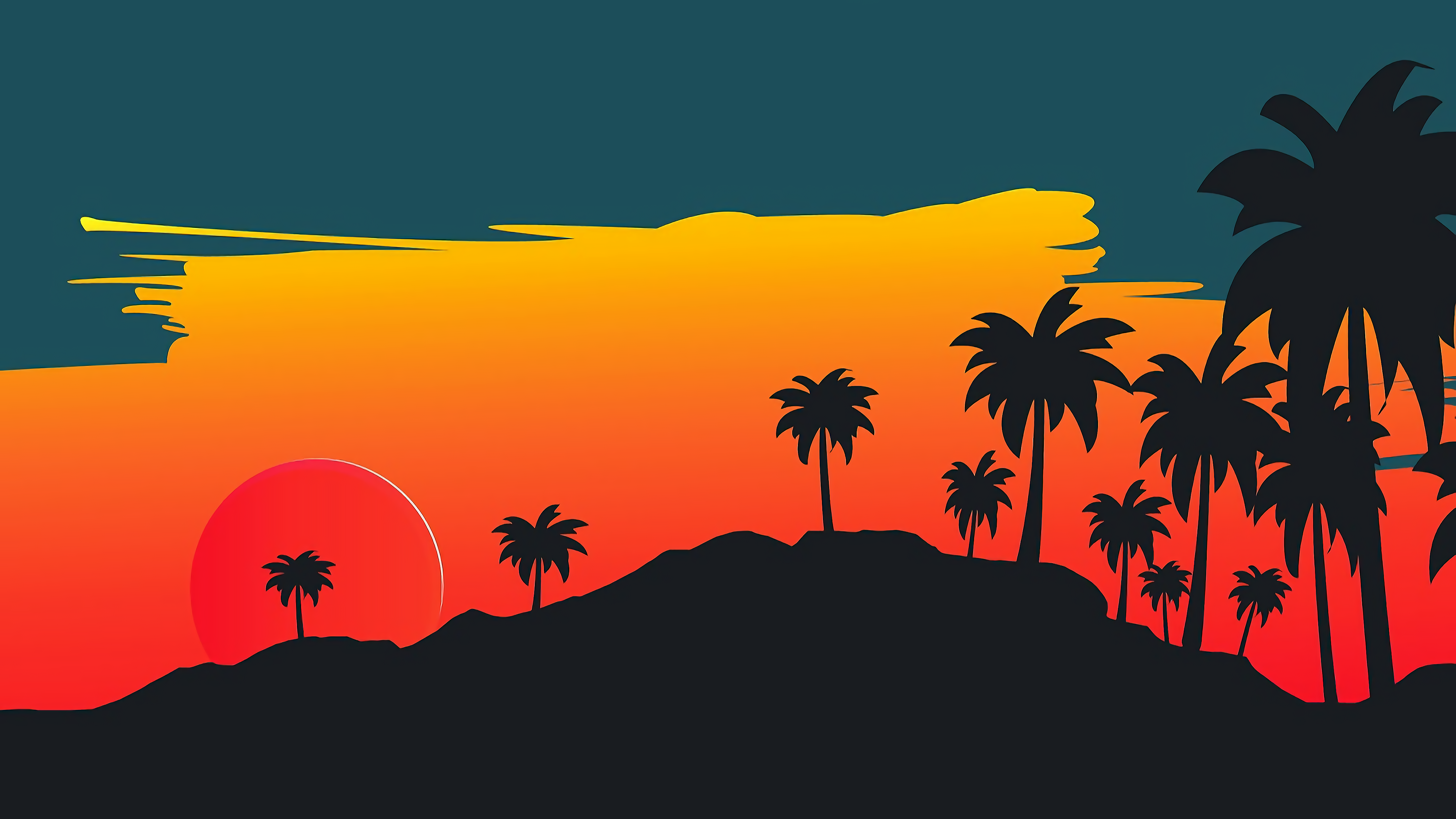 Landscape Silhouette Palm Tree - HD Wallpaper 