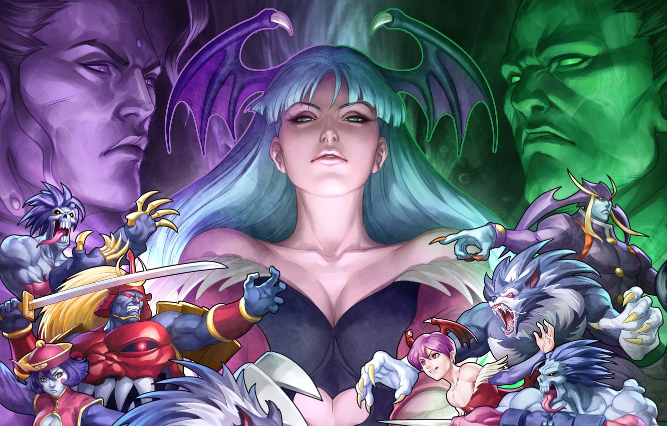 Photo Wallpaper Wings, Sword, Vampire, Werewolf, Morrigan, - Darkstalkers Resurrection - HD Wallpaper 