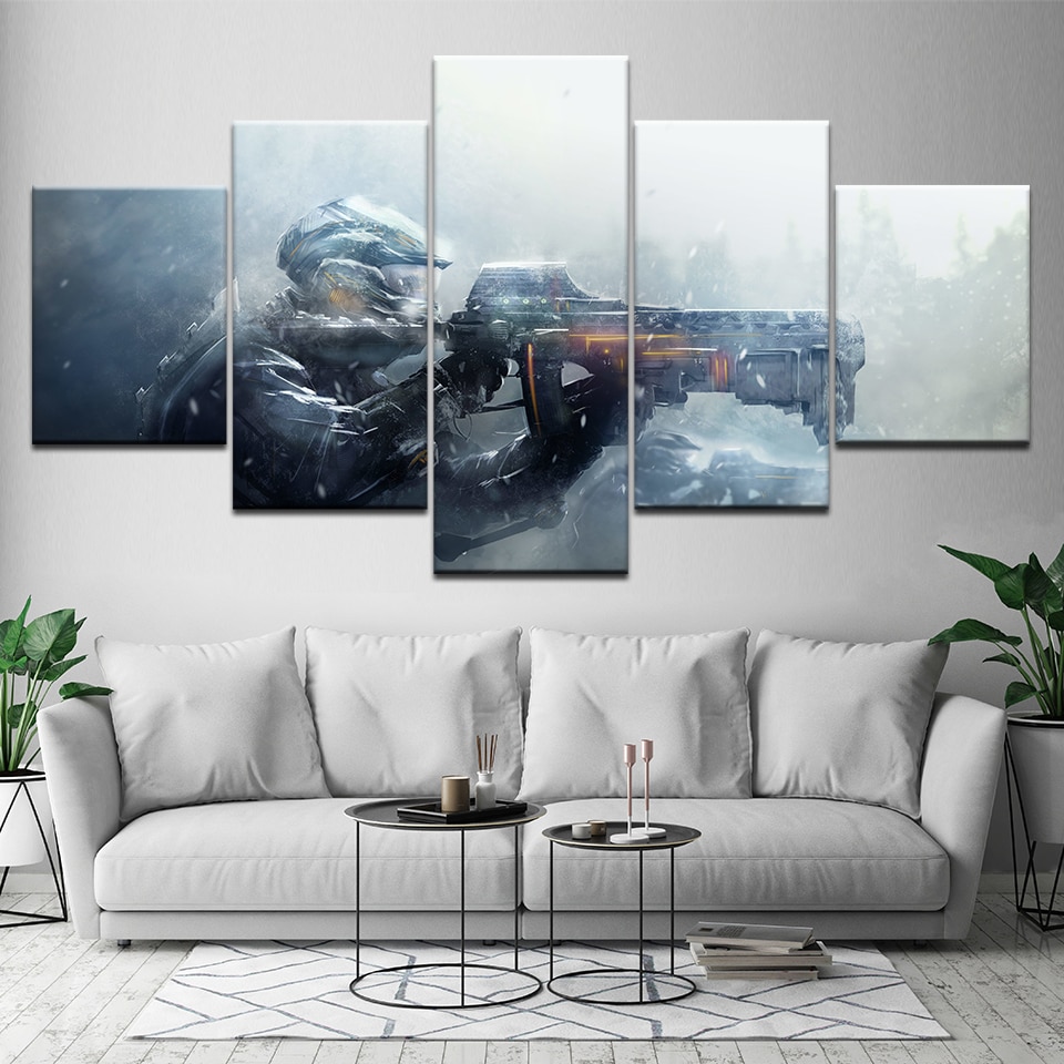 Canvas Painting Gun Gaming 5 Pieces Wall Art Painting - Wall Gaming - HD Wallpaper 