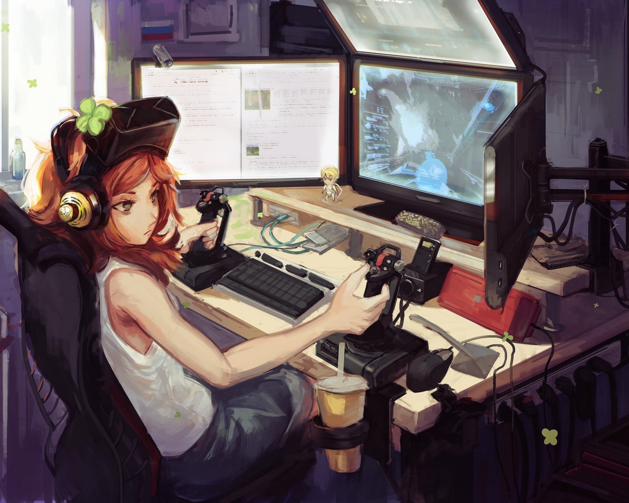 Anime Gamer Girl, Room, Gaming Setup, Headphones - Gamer Girls - HD Wallpaper 