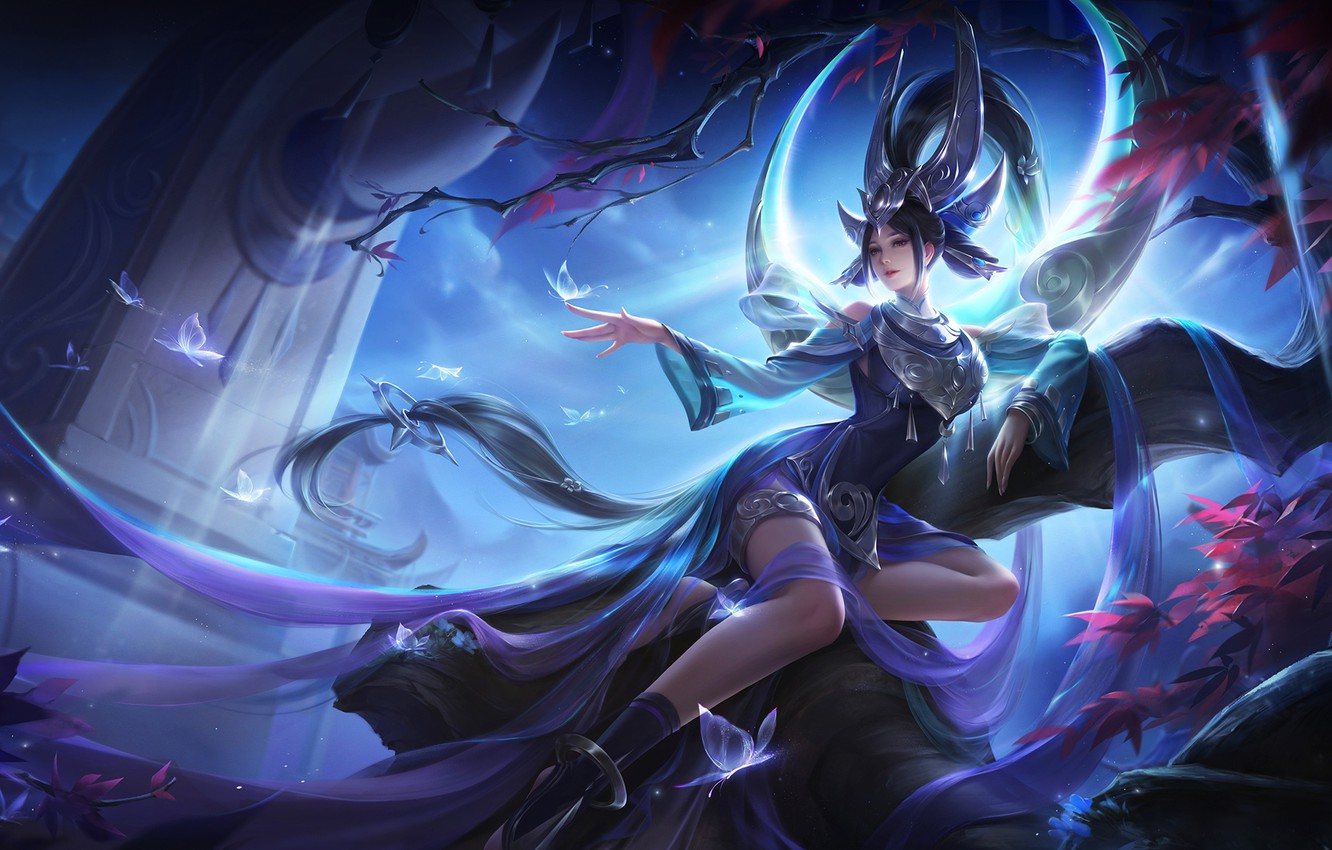 Photo Wallpaper Girl, Night, The Game, Butterfly, Style, - Moon Queen - HD Wallpaper 