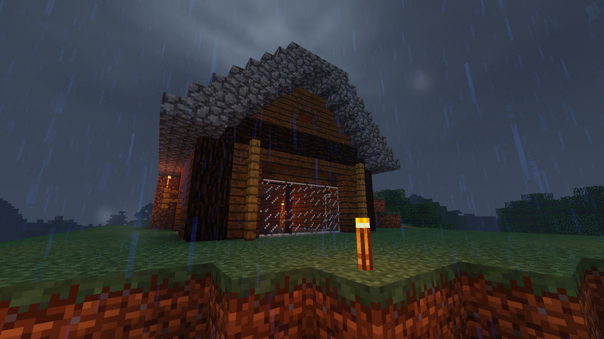 Minecraft House Rain - HD Wallpaper 