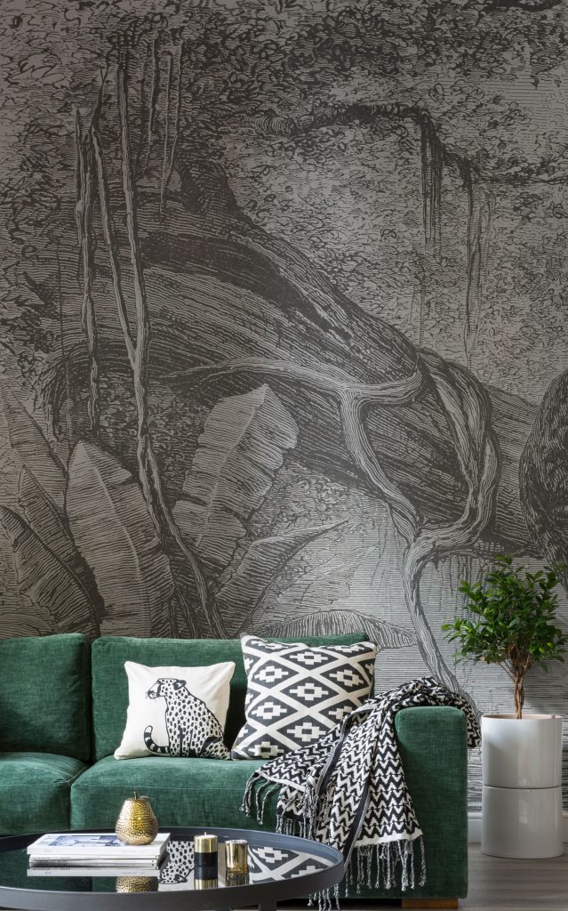 Dark Green Wallpaper Living Room - HD Wallpaper 