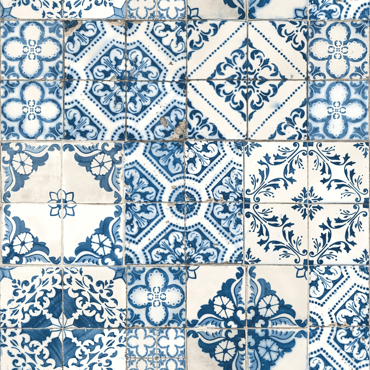 Roommates Mediterranian Tile Peel And Stick Wallpaper, - White And Blue Mosaic Tile - HD Wallpaper 