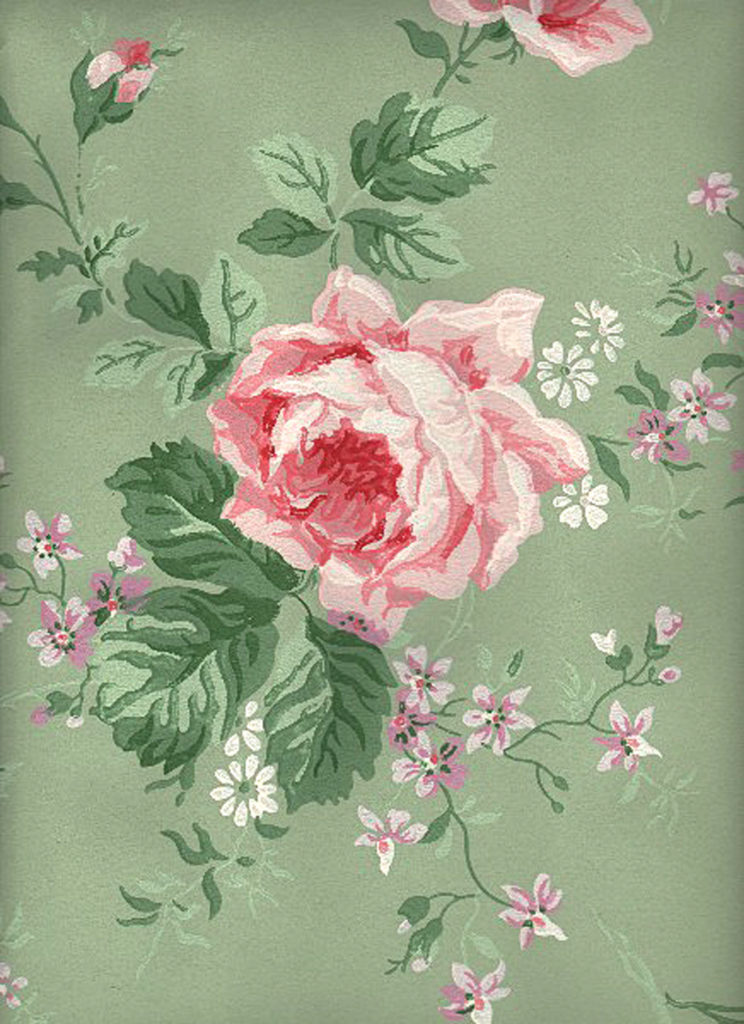 Vintage Wall Paper Sage Roses - Green Wallpaper With Roses - HD Wallpaper 