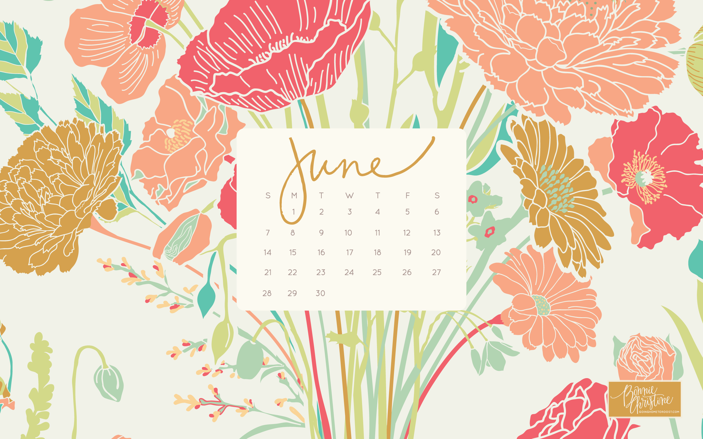 Floral Desktop Backgrounds For June By Bonnie Christine - June 2019 Calendar Background - HD Wallpaper 