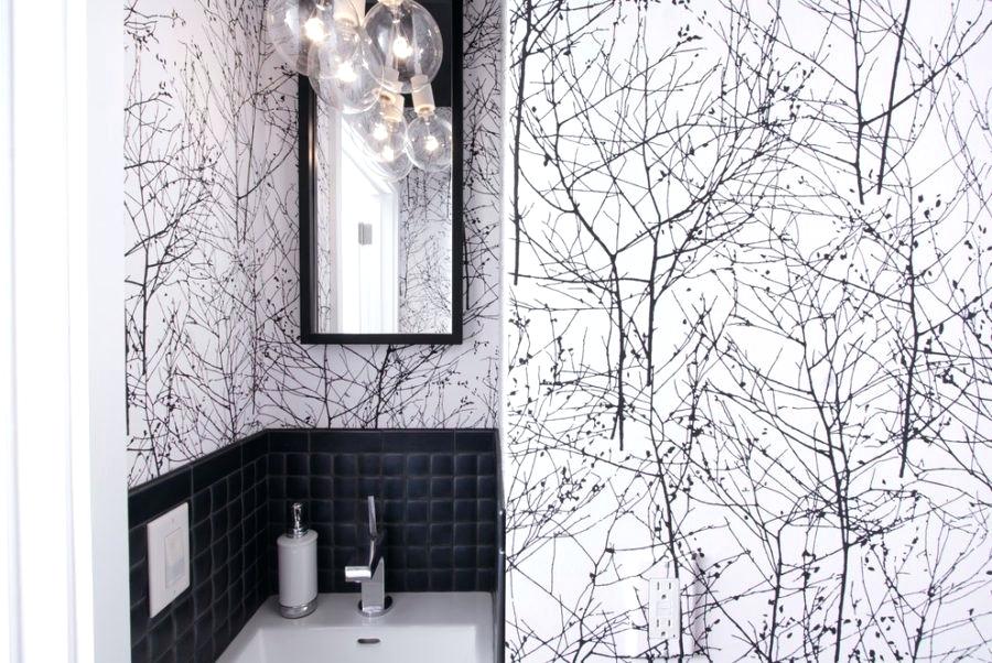 Black And White Wallpaper Powder Room - HD Wallpaper 