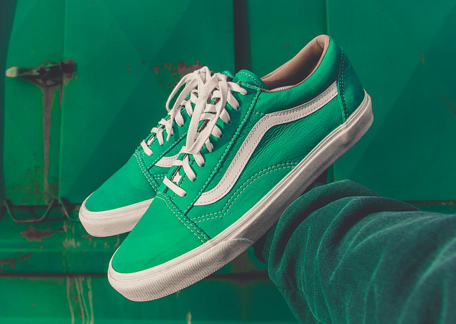 Person Holding Pair Of Green Vans Shoes, Green And - Shoe Store Html Templates - HD Wallpaper 