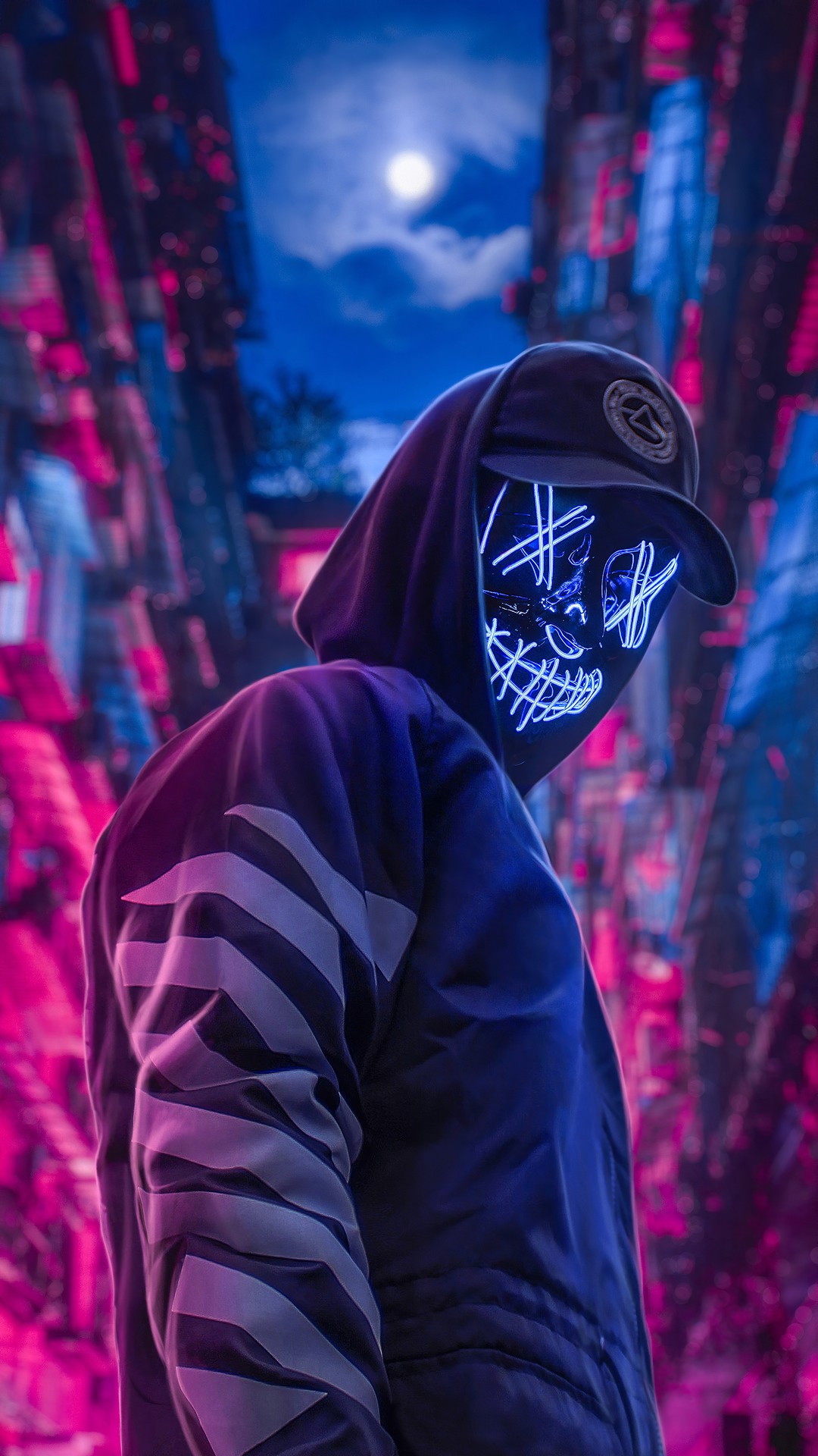 Neon Hoodie Hat Guy Wallpaper - Led Purge Mask Wallpaper Hd - HD Wallpaper 