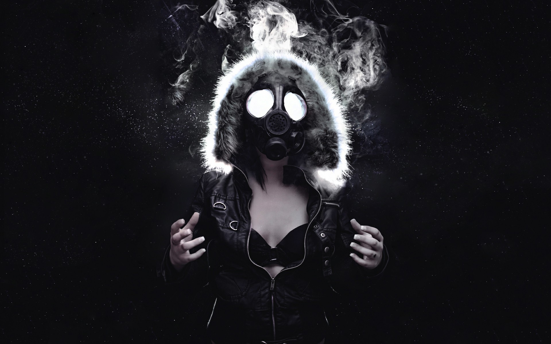 1920x1200, Smoke, Gas Masks, Women, Black Wallpapers - Girl With Gas Mask - HD Wallpaper 