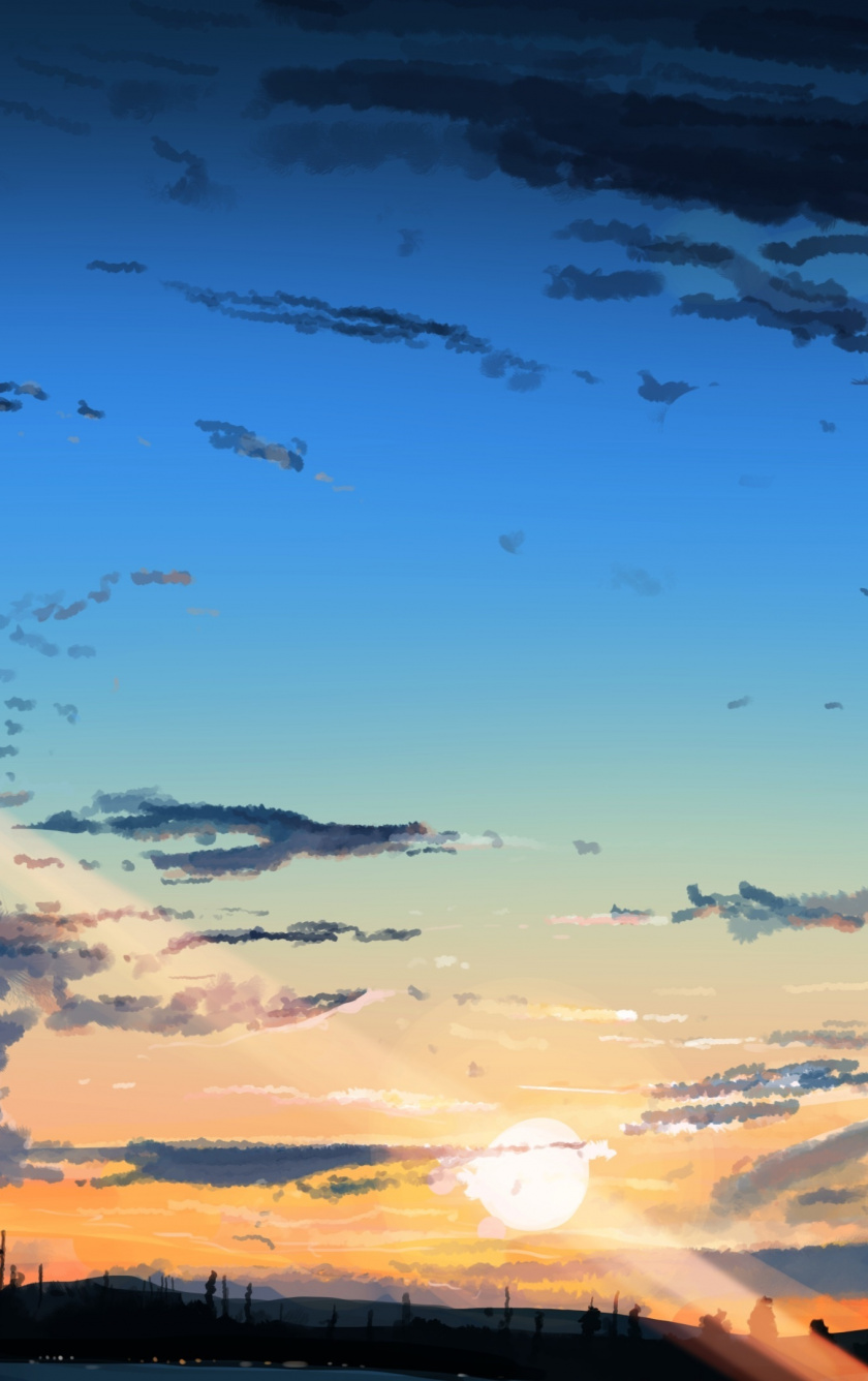 Sunset, Sky Anime, Clouds, Original, Wallpaper - Anime Sunset Background  1080p - 840x1336 Wallpaper 