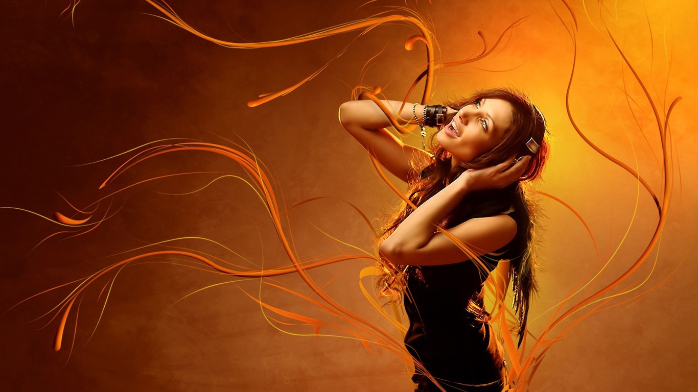 Sexy Music Chick Headphones Electro Desktop Wallpaper - Sexy Wallpaper Music - HD Wallpaper 