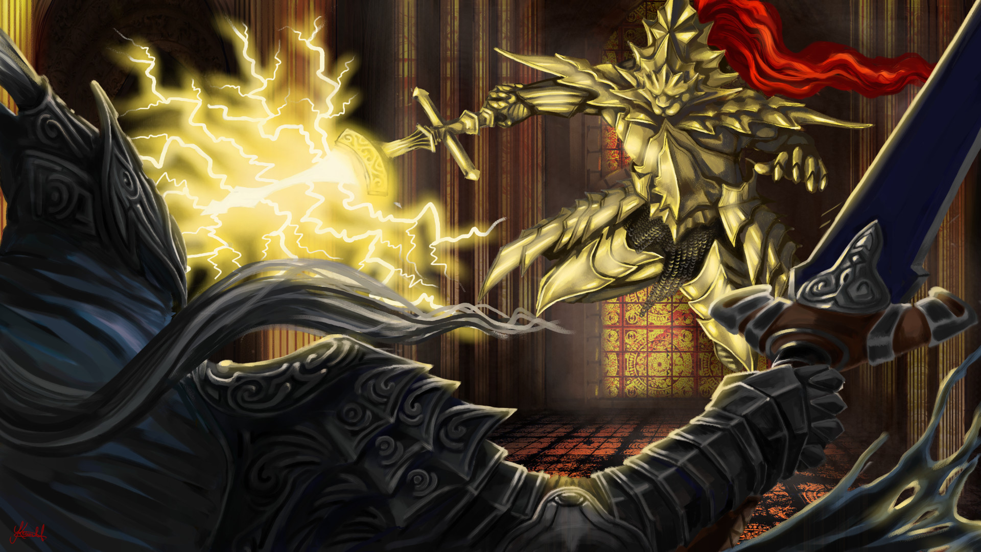 Artorias And Ornstein Art - HD Wallpaper 