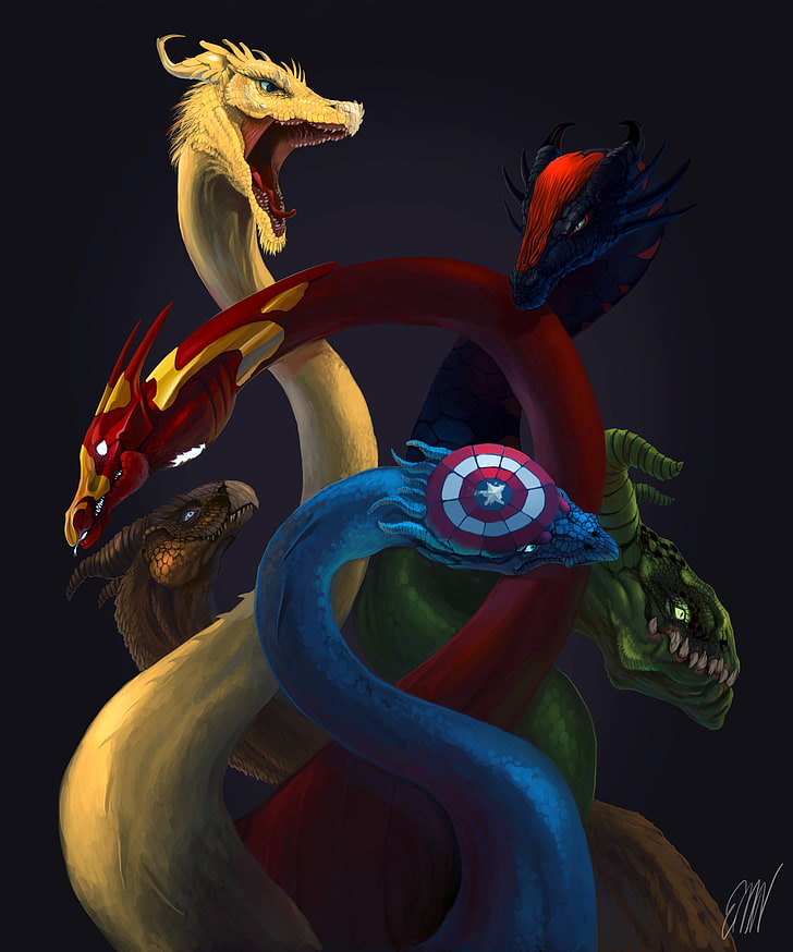 Multicolored Dragon Painting, The Avengers, Fantasy - Marvel Characters As Dragons - HD Wallpaper 