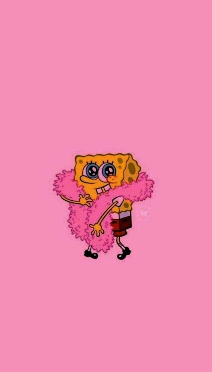 Spongebob With Pink Scarf - HD Wallpaper 