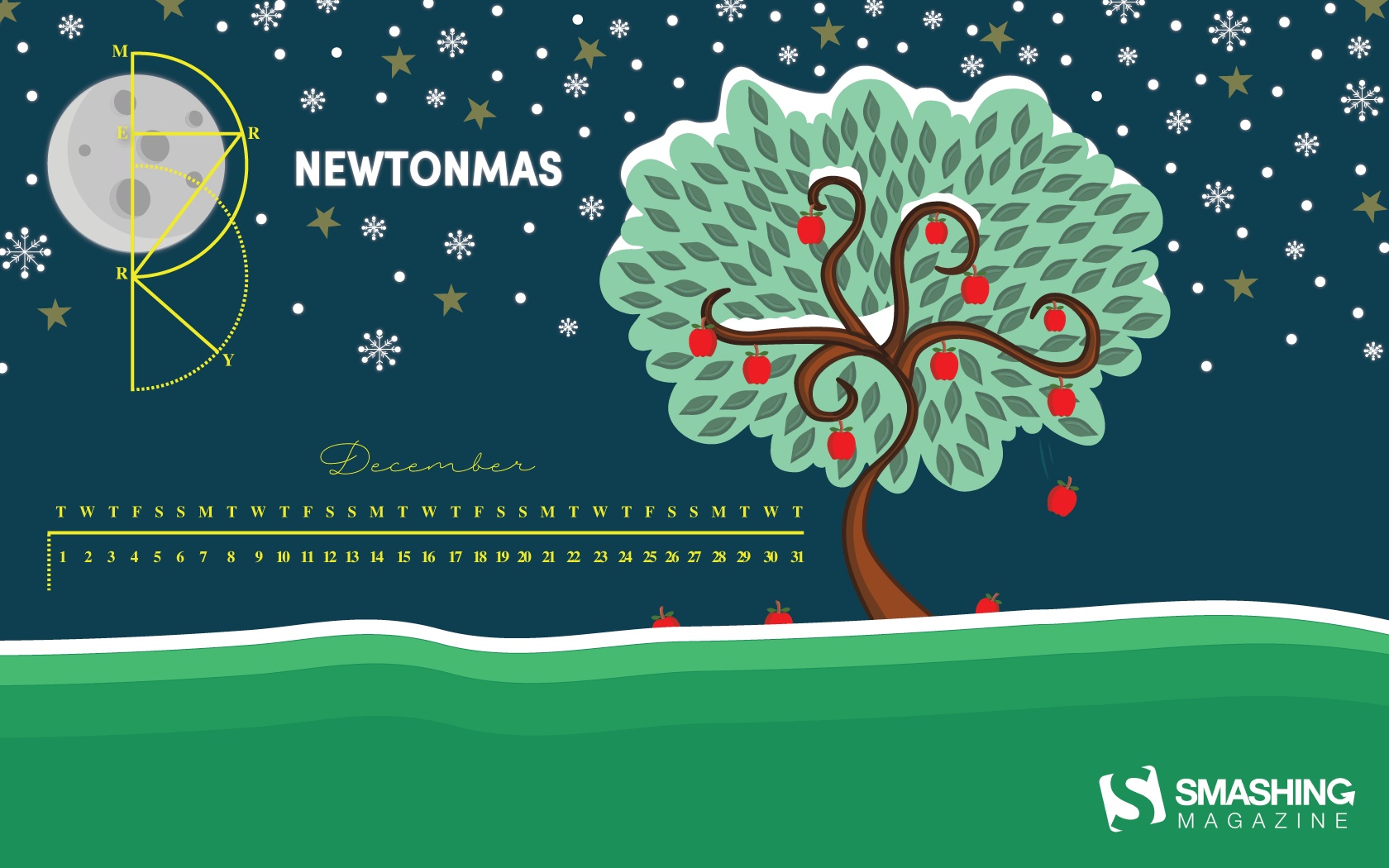 Month Calendar Christmas Desktop Wallpaper - Smashing Magazine Wallpaper December 2017 - HD Wallpaper 