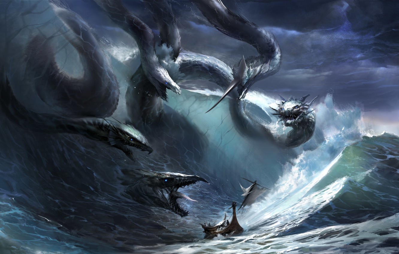 Photo Wallpaper Wave, Storm, Fantasy, The Ocean, Danger, - Hydra In The Sea - HD Wallpaper 