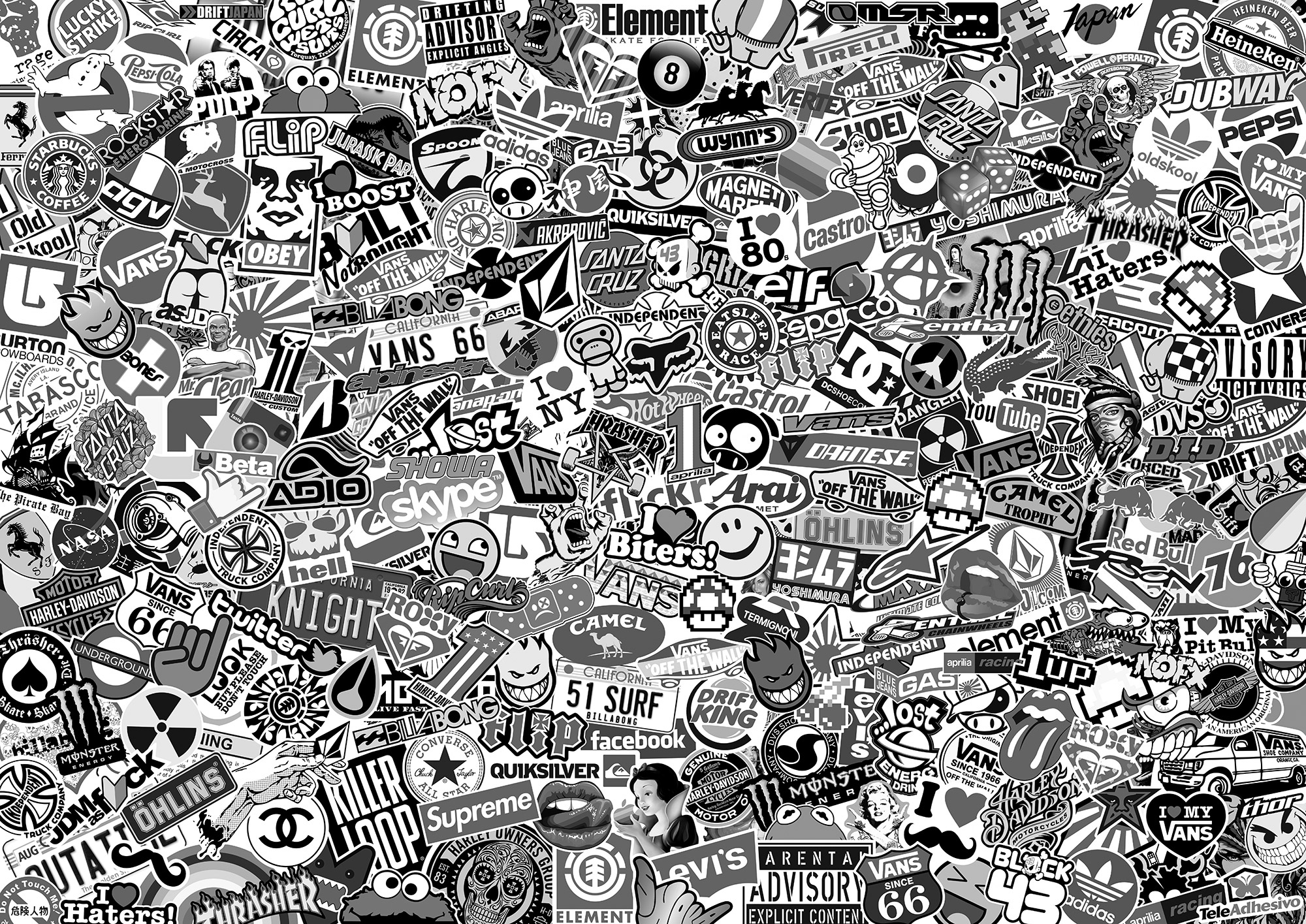 Sticker Bomb Wallpaper Hd Black And White - HD Wallpaper 