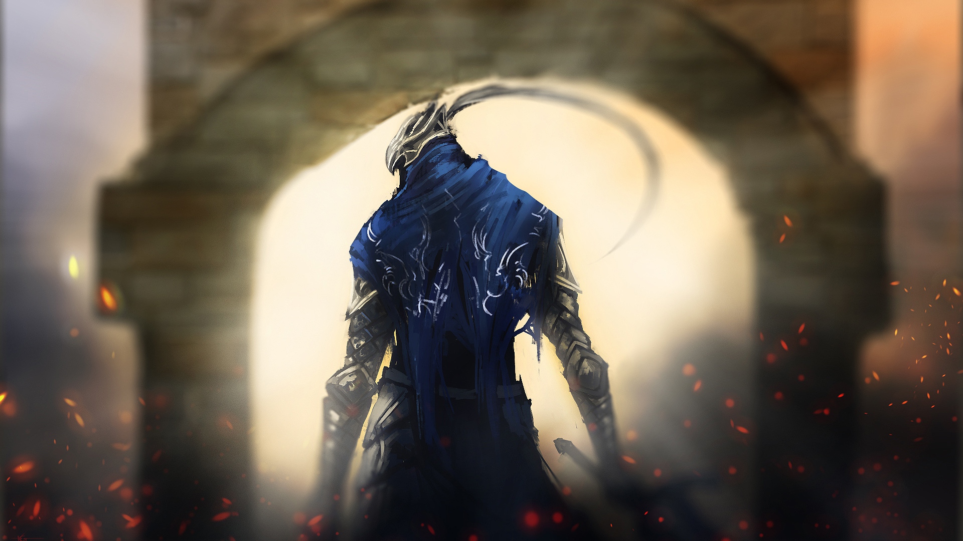 Wallpaper Dark Souls Blurry Warrior - Dark Souls Wallpaper Light - HD Wallpaper 