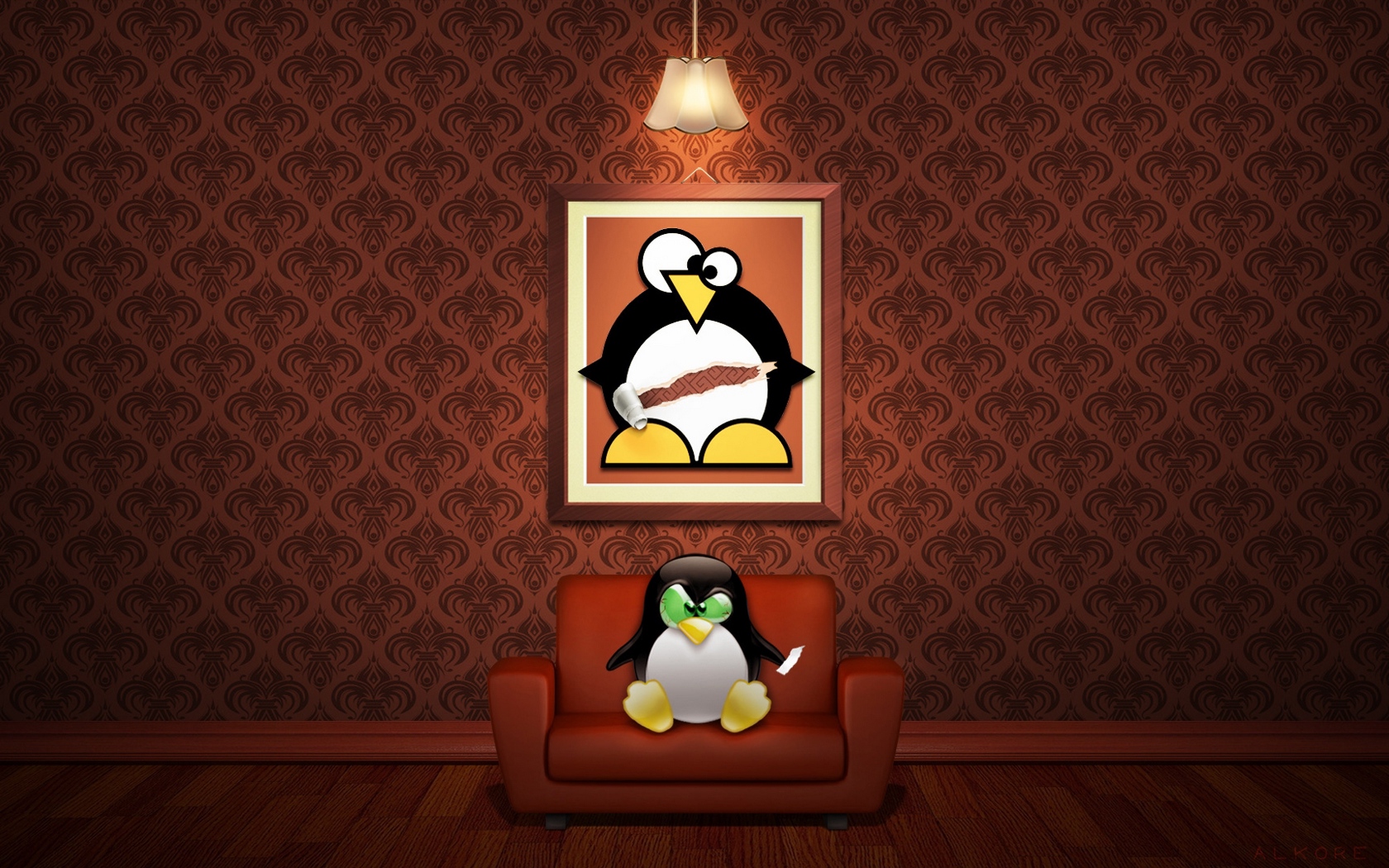 Wallpaper Linux, Penguin, Picture, Sofa, Red, Eye - Wallpaper - HD Wallpaper 